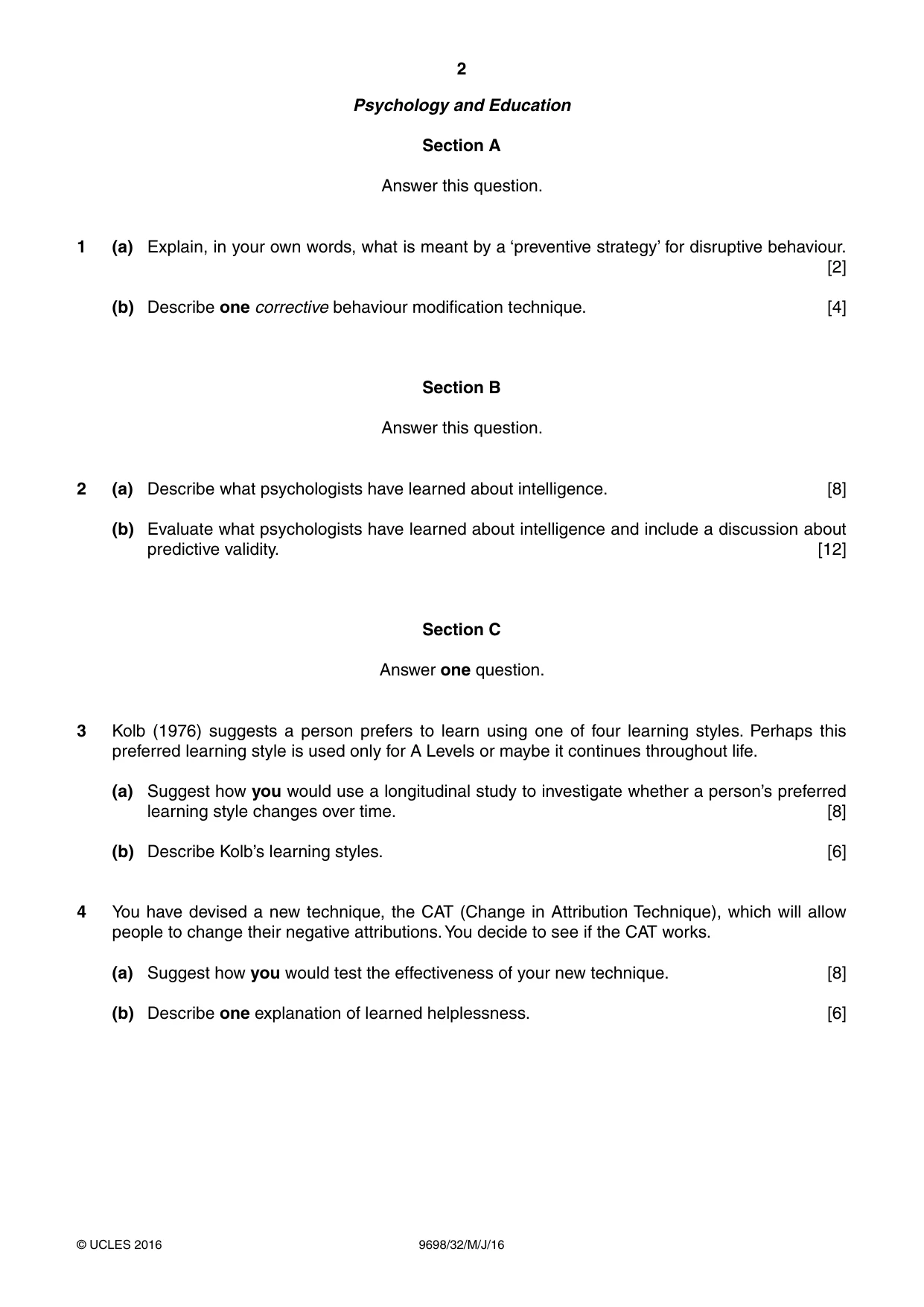 Cambridge A Level Psychology 9698 2016 May/June Paper 3 · Variant 2 question paper, page 2 of 8