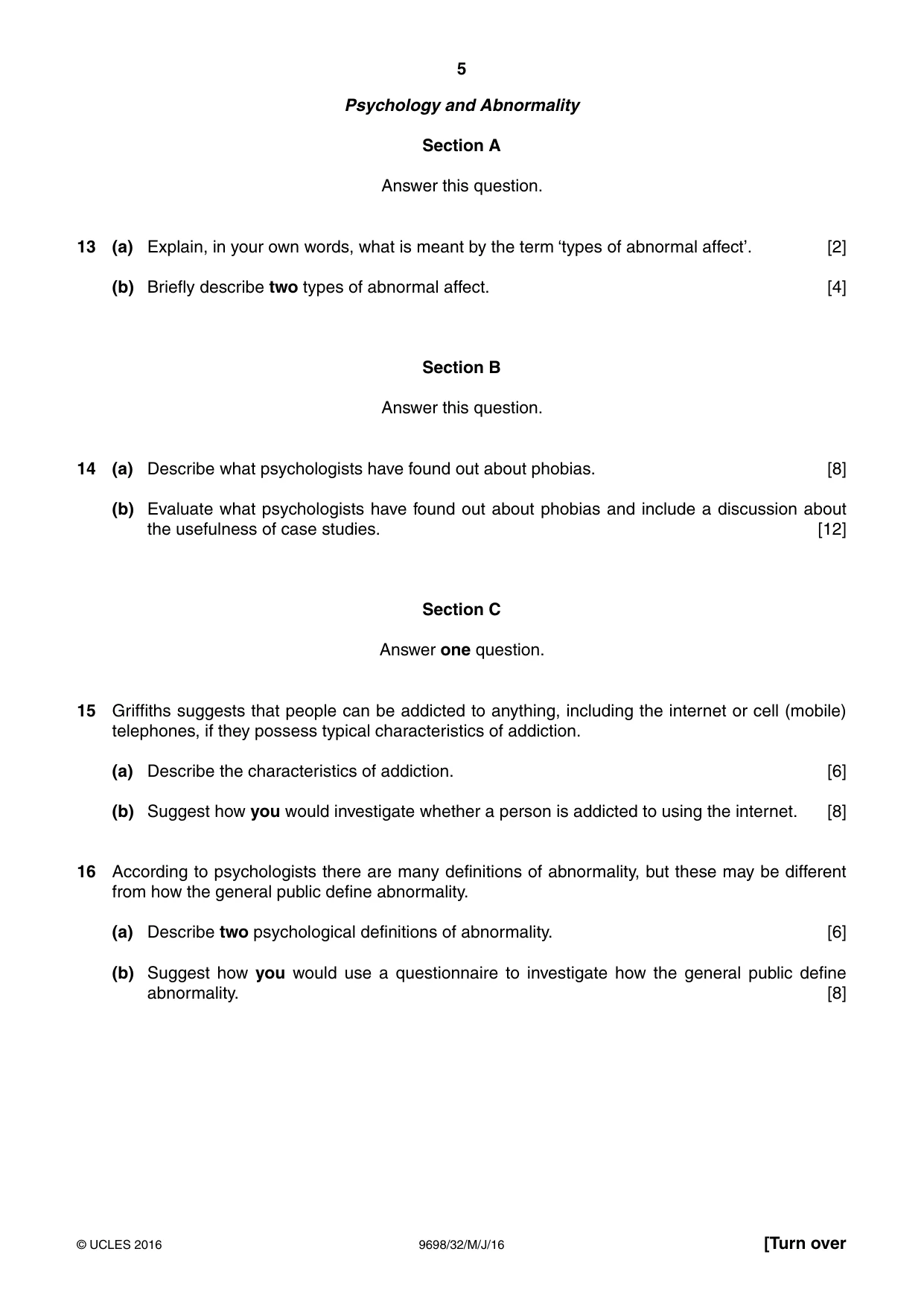 Cambridge A Level Psychology 9698 2016 May/June Paper 3 · Variant 2 question paper, page 5 of 8