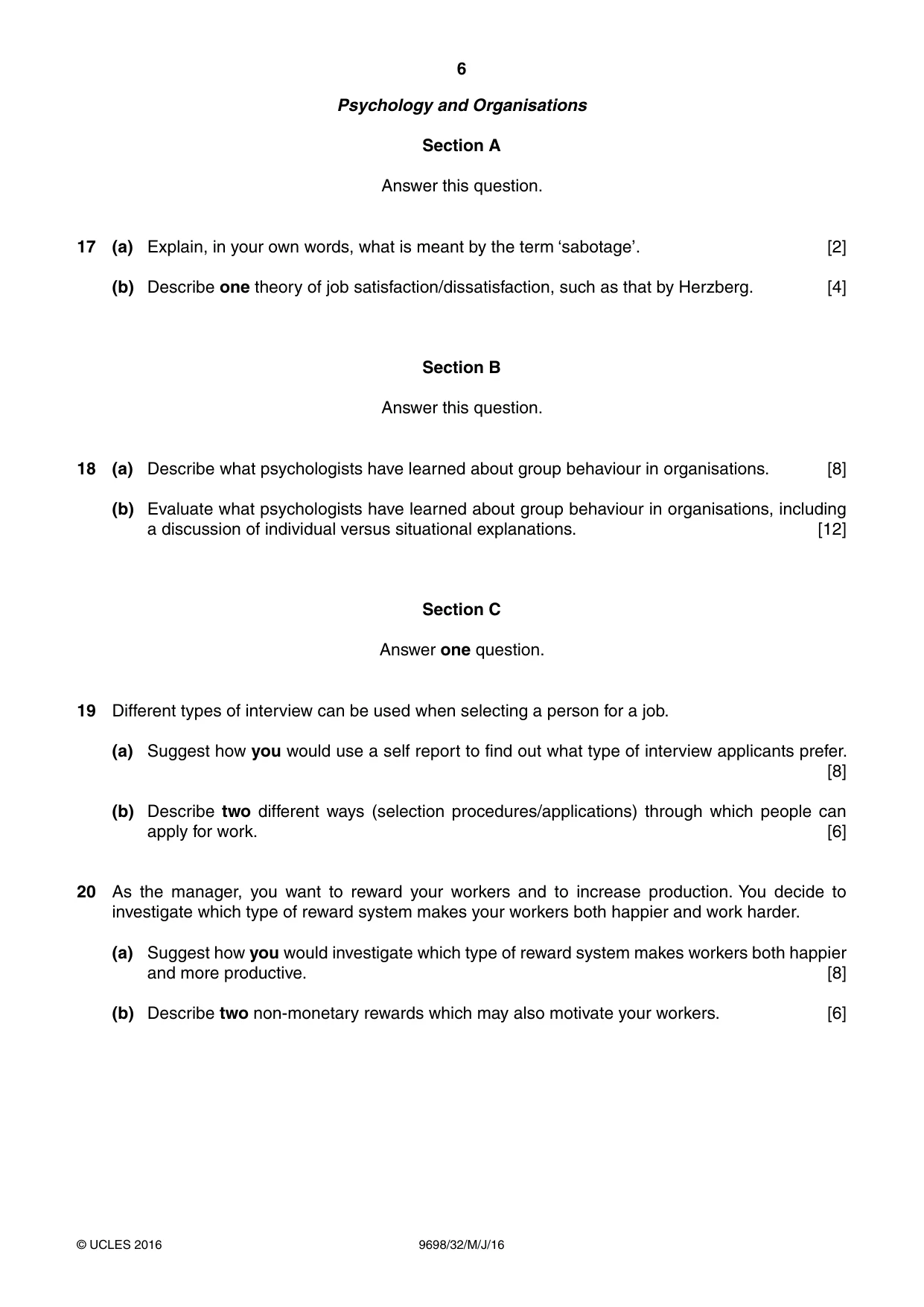 Cambridge A Level Psychology 9698 2016 May/June Paper 3 · Variant 2 question paper, page 6 of 8