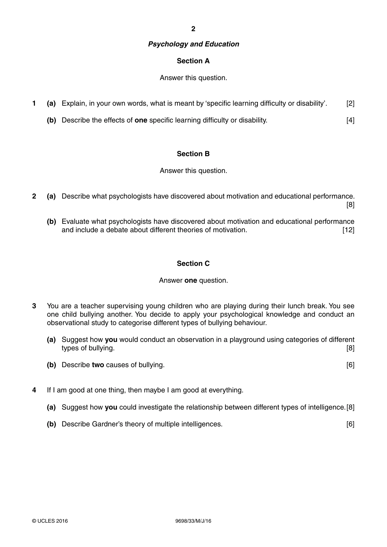 Cambridge A Level Psychology 9698 2016 May/June Paper 3 · Variant 3 question paper, page 2 of 8