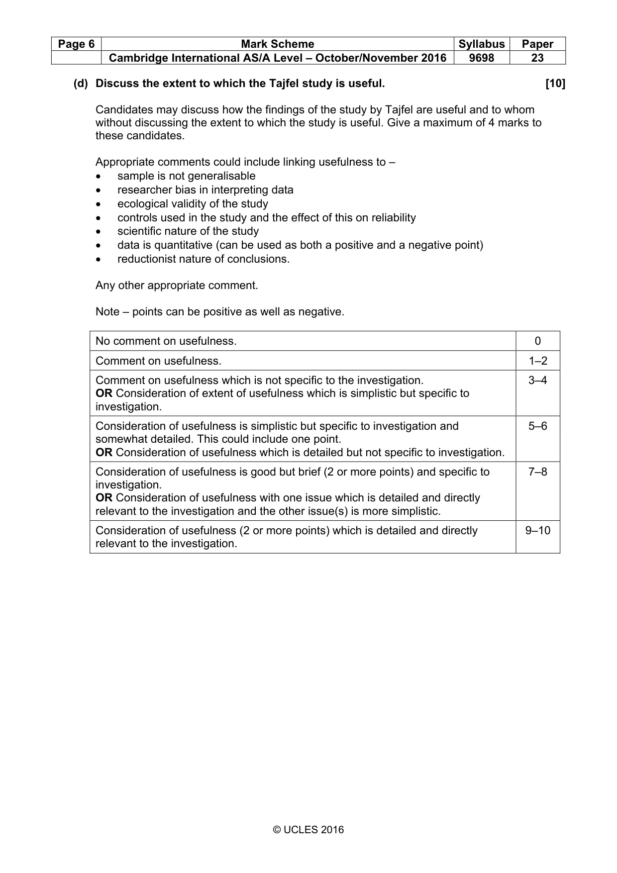 Mark scheme, page 6 of 10