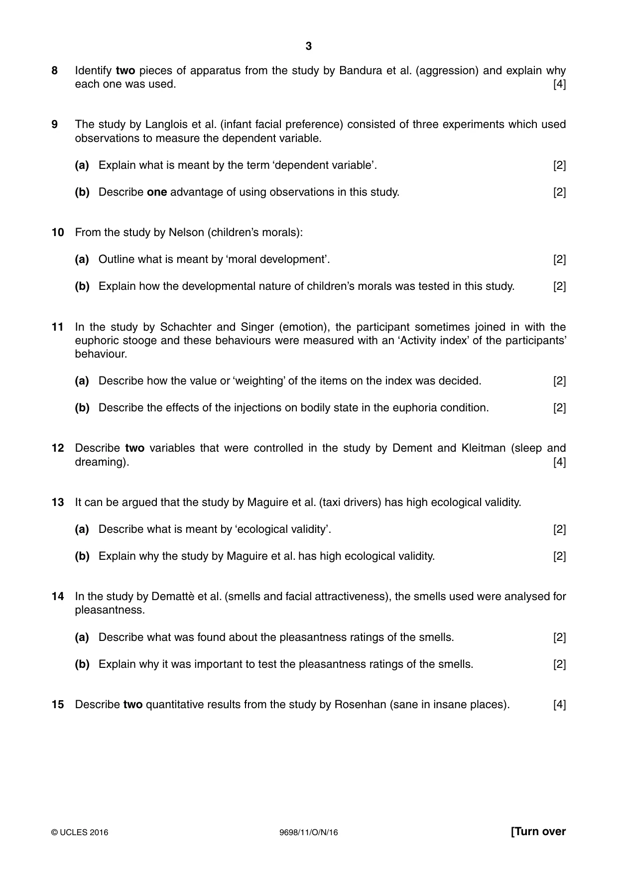 Cambridge A Level Psychology 9698 2016 Oct/Nov Paper 1 · Variant 1 question paper, page 3 of 4