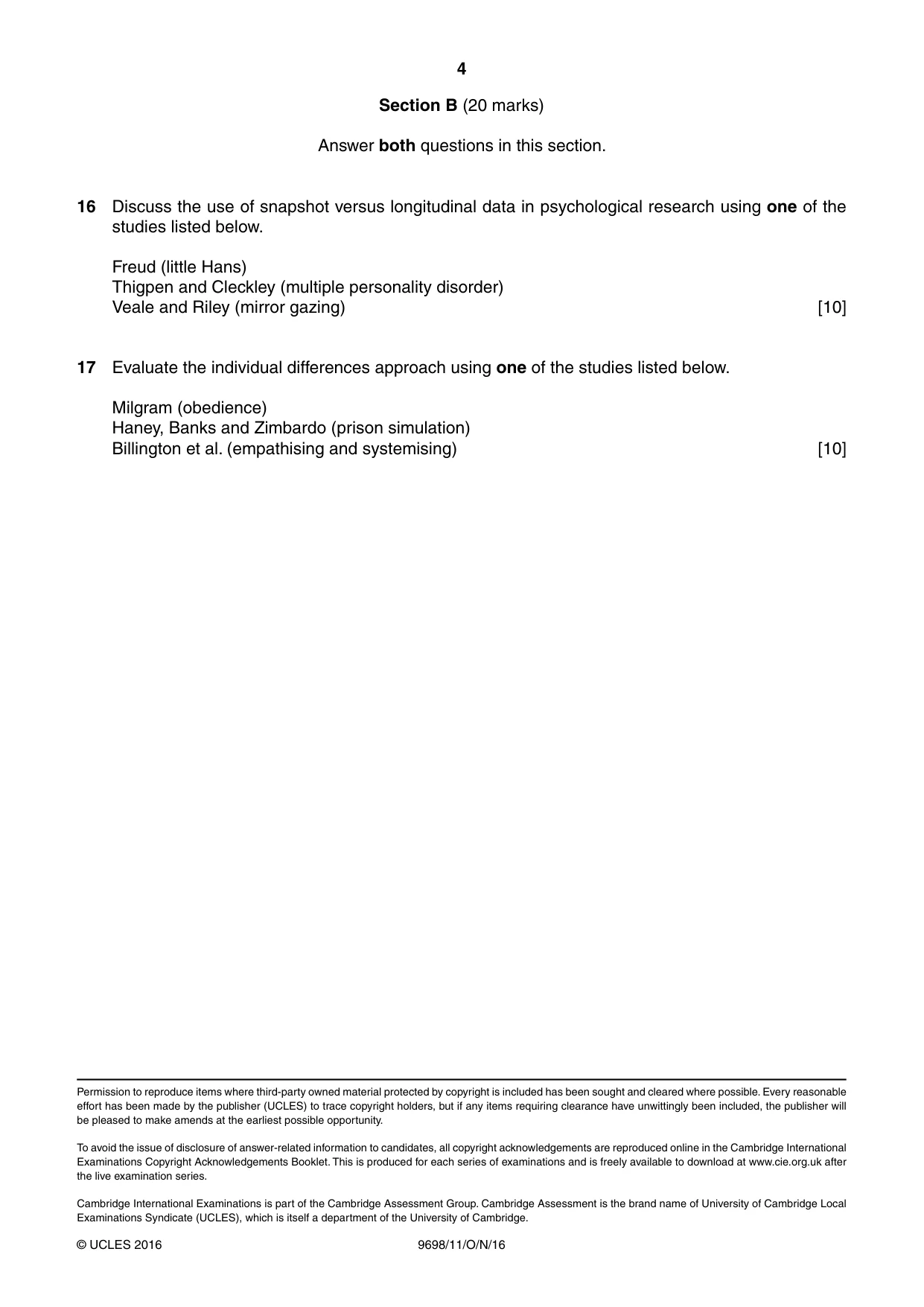 Cambridge A Level Psychology 9698 2016 Oct/Nov Paper 1 · Variant 1 question paper, page 4 of 4