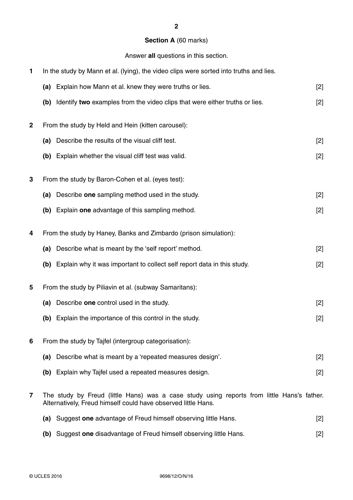 Cambridge A Level Psychology 9698 2016 Oct/Nov Paper 1 · Variant 2 question paper, page 2 of 4