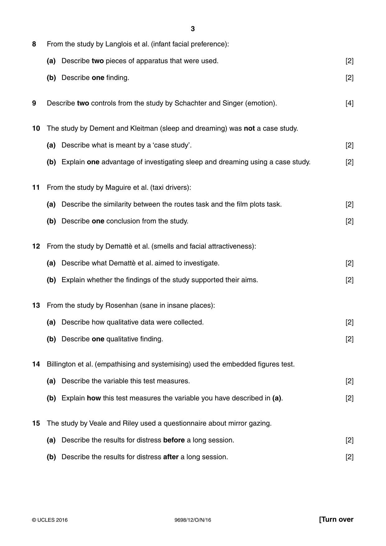 Cambridge A Level Psychology 9698 2016 Oct/Nov Paper 1 · Variant 2 question paper, page 3 of 4