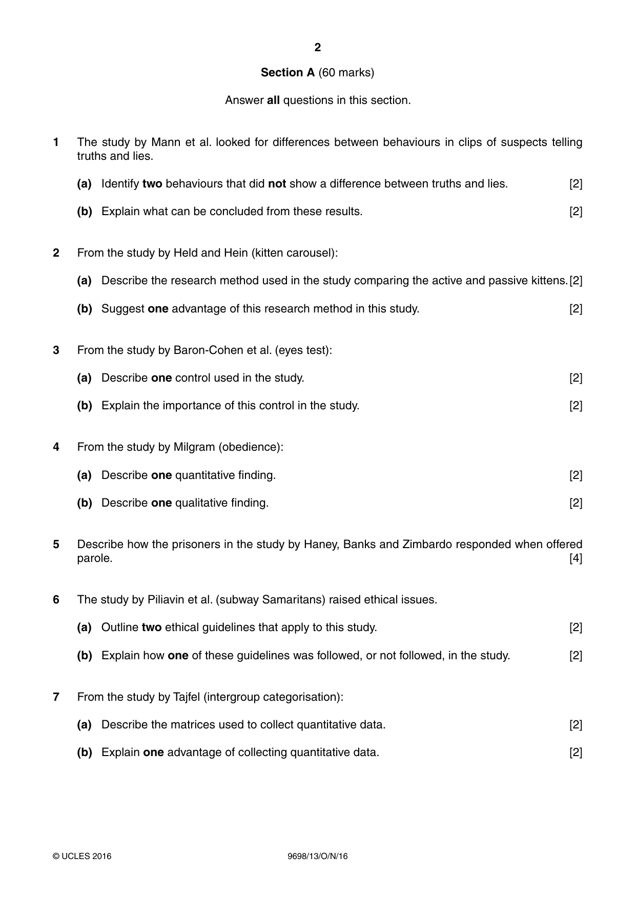 Cambridge A Level Psychology 9698 2016 Oct/Nov Paper 1 · Variant 3 question paper, page 2 of 4