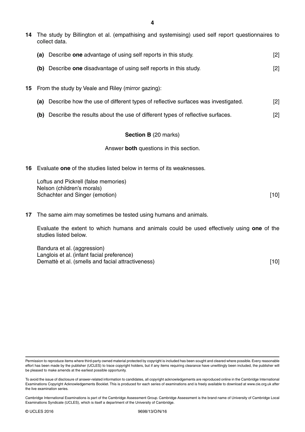 Cambridge A Level Psychology 9698 2016 Oct/Nov Paper 1 · Variant 3 question paper, page 4 of 4