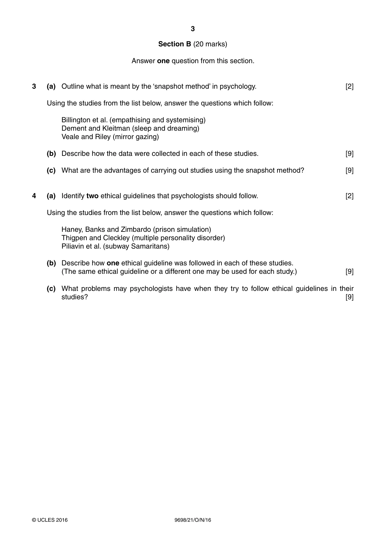 Cambridge A Level Psychology 9698 2016 Oct/Nov Paper 2 · Variant 1 question paper, page 3 of 4