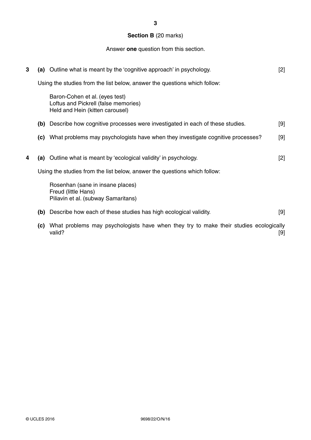 Cambridge A Level Psychology 9698 2016 Oct/Nov Paper 2 · Variant 2 question paper, page 3 of 4