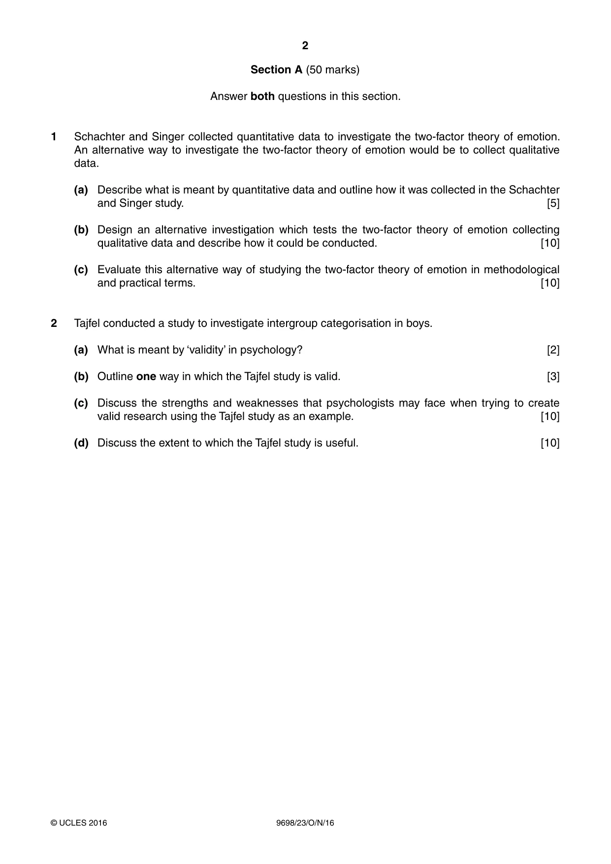 Cambridge A Level Psychology 9698 2016 Oct/Nov Paper 2 · Variant 3 question paper, page 2 of 4