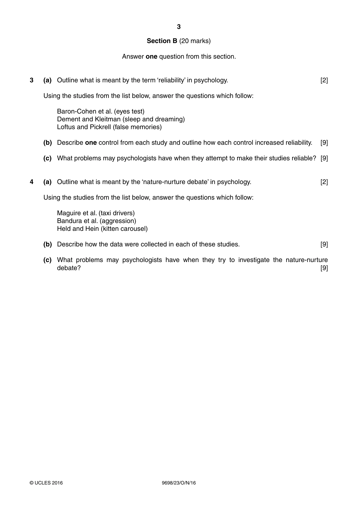 Cambridge A Level Psychology 9698 2016 Oct/Nov Paper 2 · Variant 3 question paper, page 3 of 4