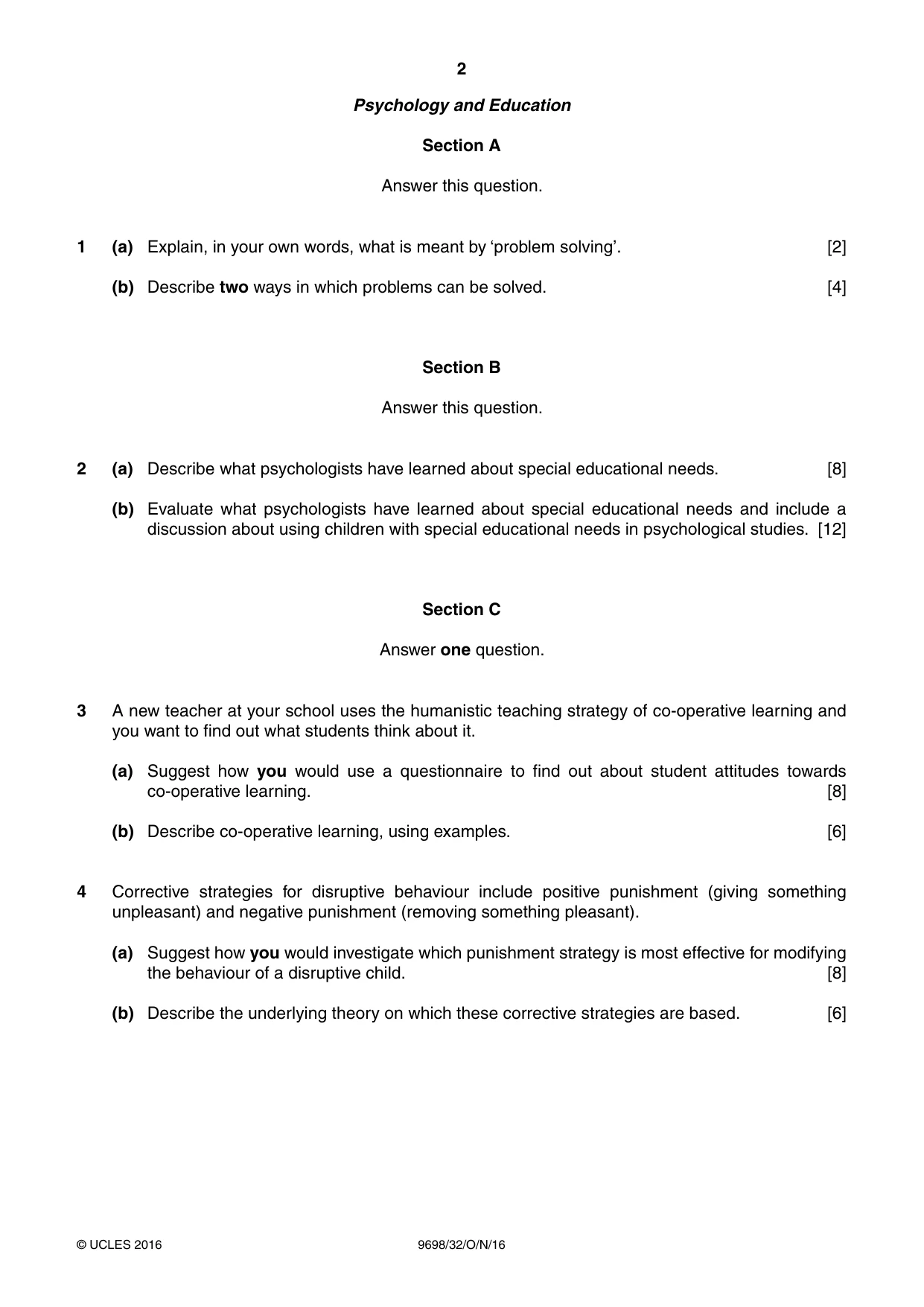 Cambridge A Level Psychology 9698 2016 Oct/Nov Paper 3 · Variant 2 question paper, page 2 of 8