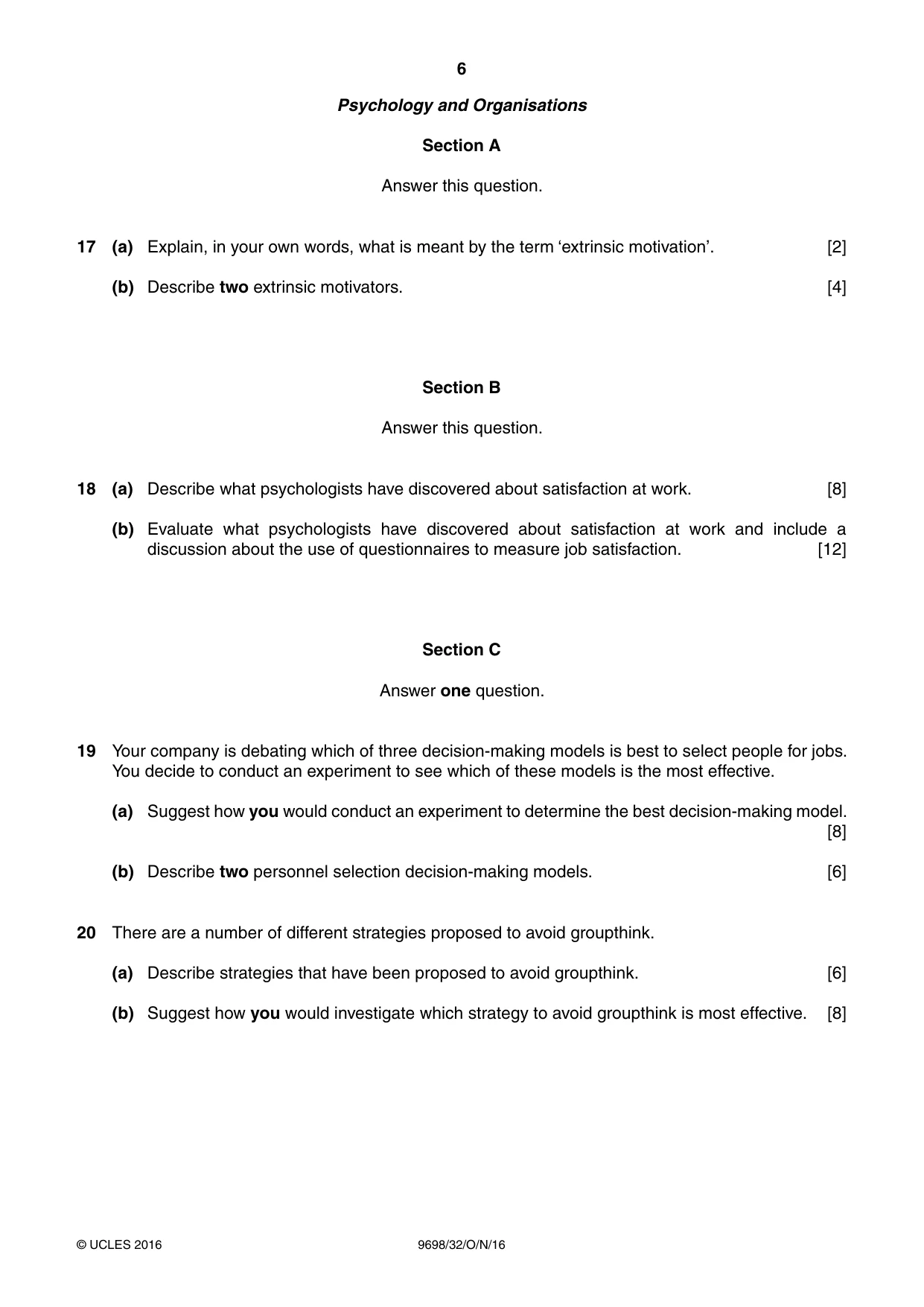Cambridge A Level Psychology 9698 2016 Oct/Nov Paper 3 · Variant 2 question paper, page 6 of 8