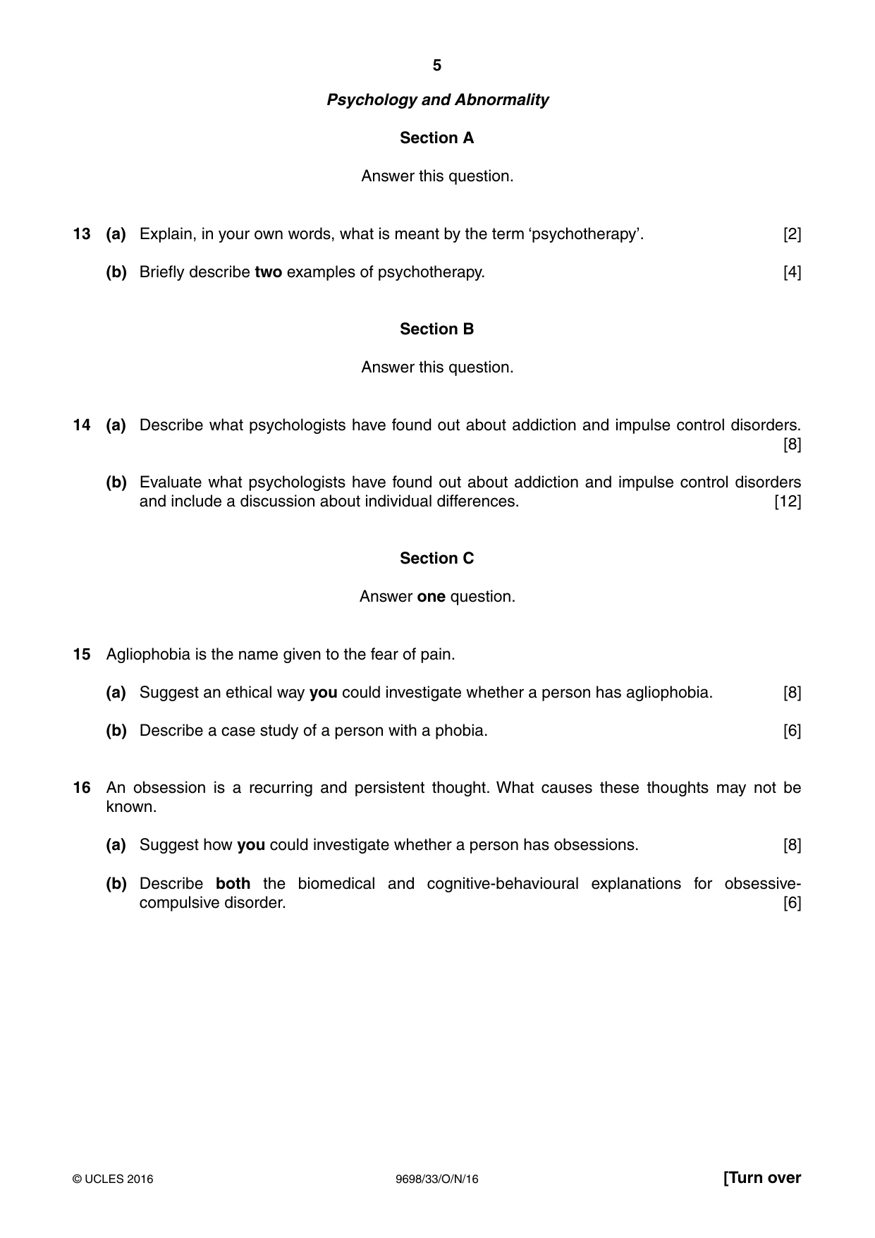Cambridge A Level Psychology 9698 2016 Oct/Nov Paper 3 · Variant 3 question paper, page 5 of 8