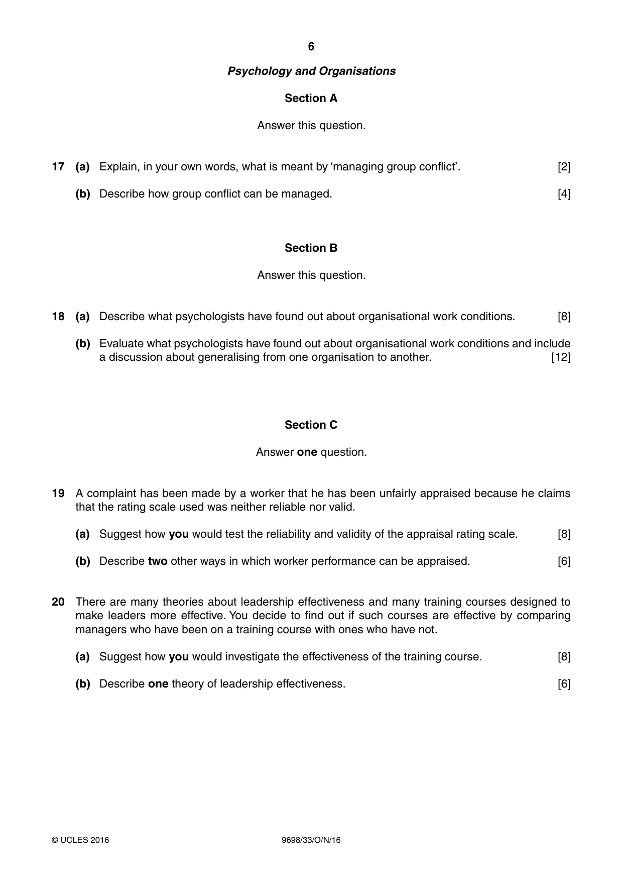 Cambridge A Level Psychology 9698 2016 Oct/Nov Paper 3 · Variant 3 question paper, page 6 of 8