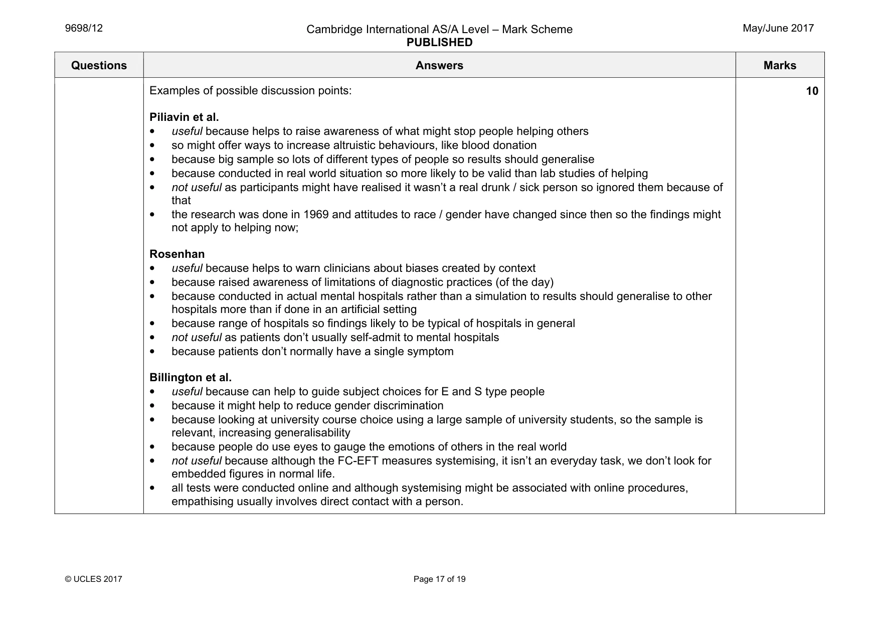 Mark scheme, page 17 of 19