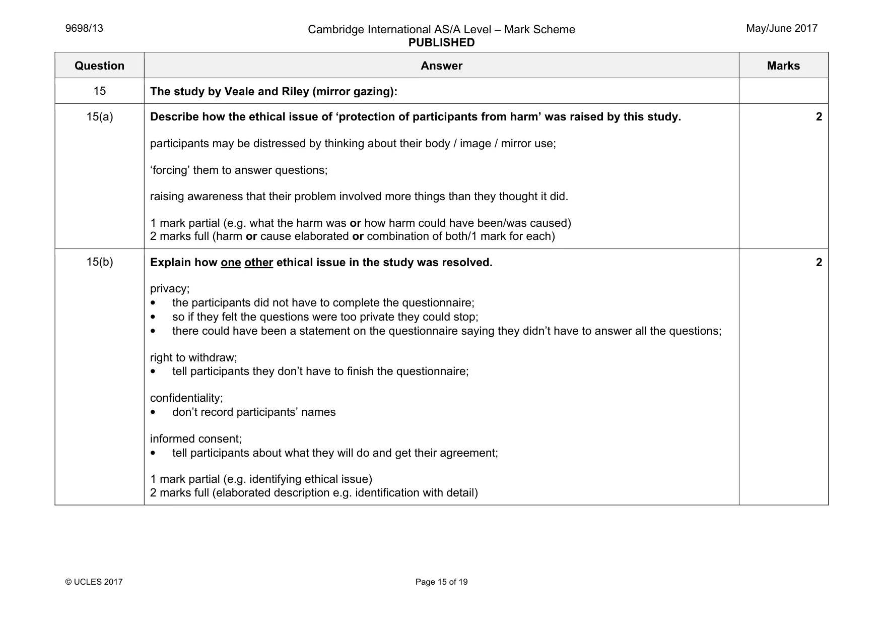 Mark scheme, page 15 of 19