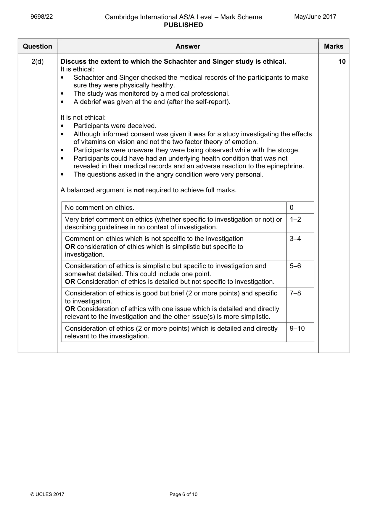 Mark scheme, page 6 of 10