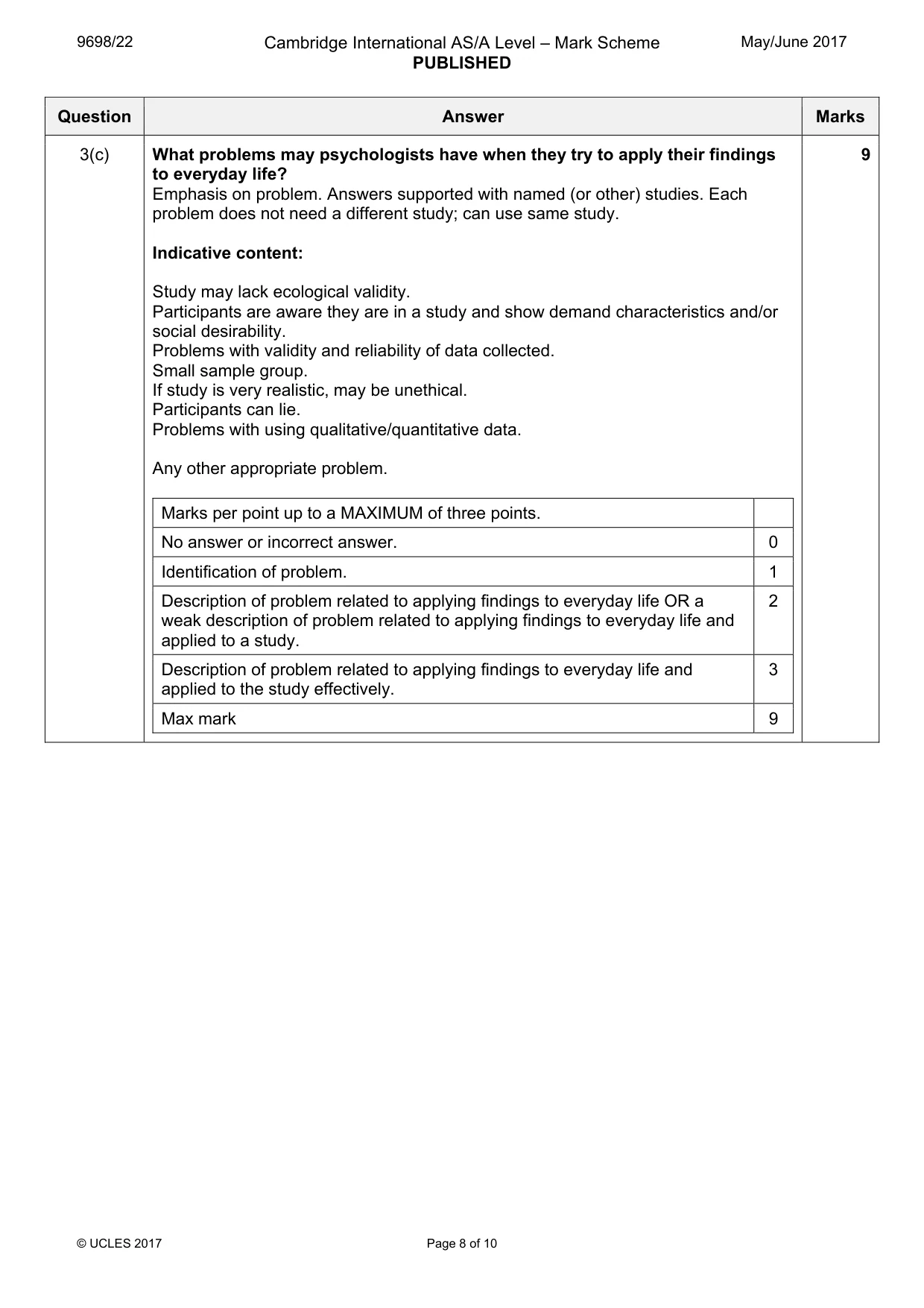 Mark scheme, page 8 of 10