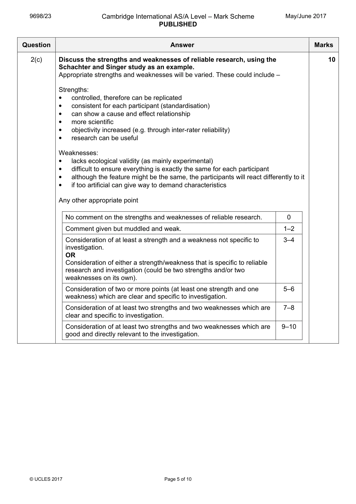 Mark scheme, page 5 of 10