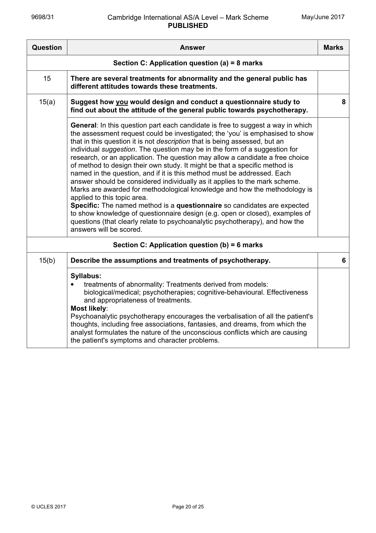 Mark scheme, page 20 of 25