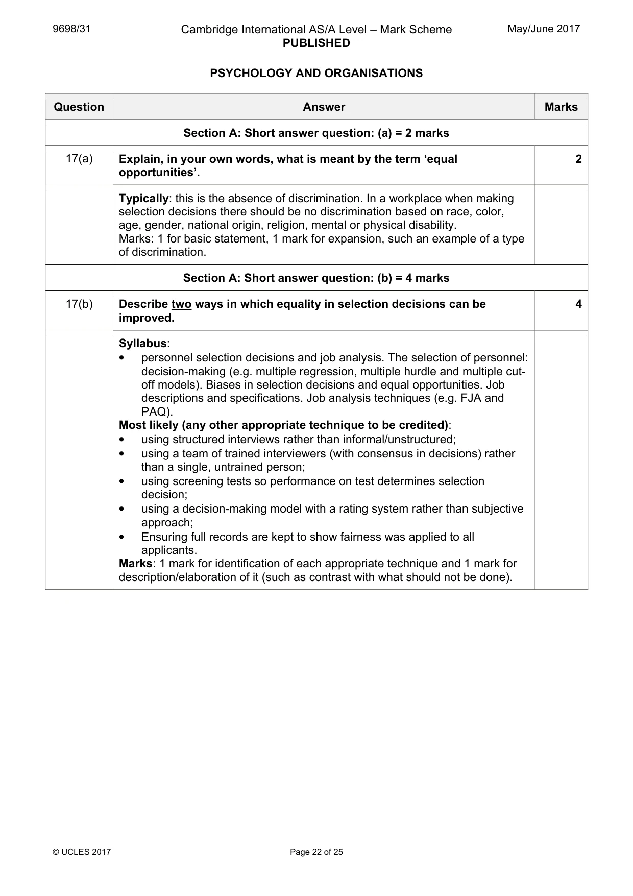 Mark scheme, page 22 of 25