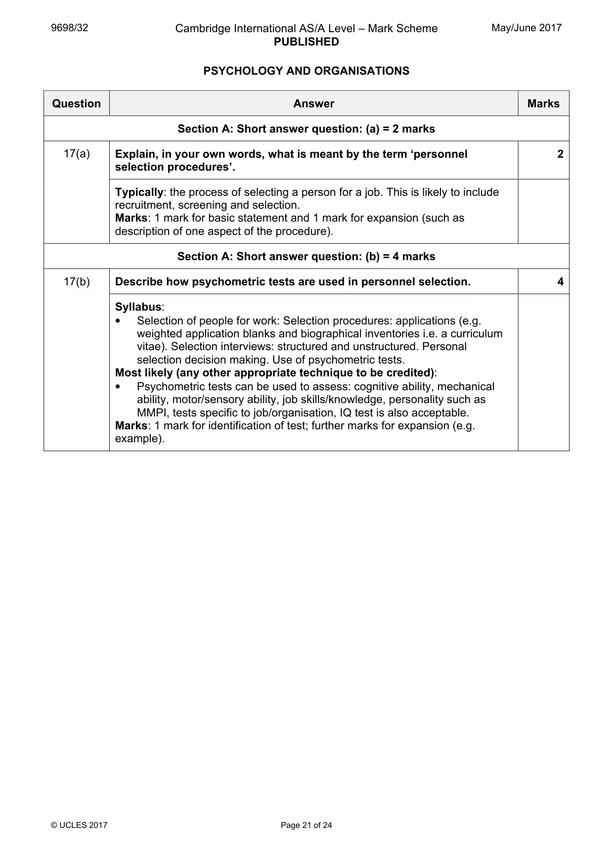 Mark scheme, page 21 of 24