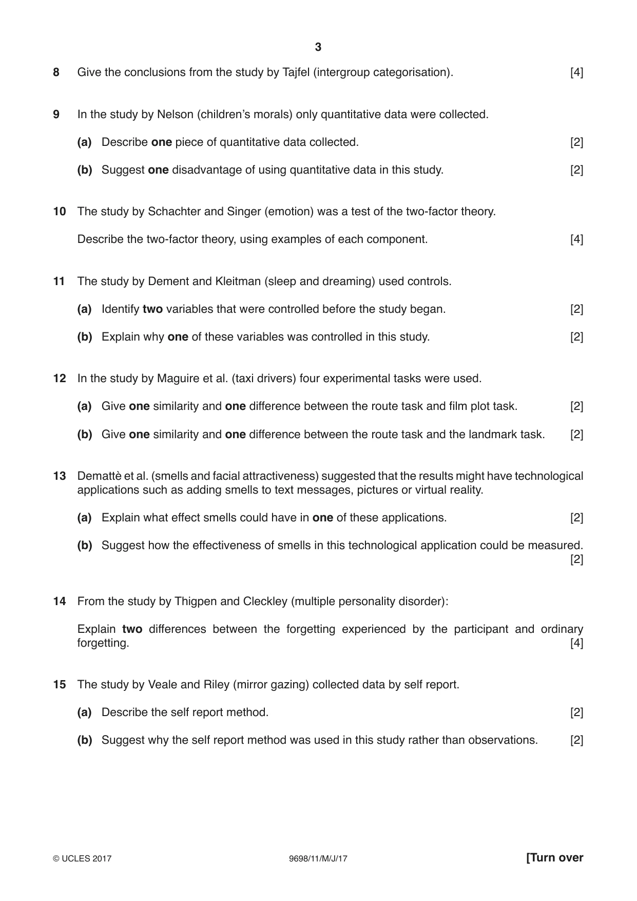 Cambridge A Level Psychology 9698 2017 May/June Paper 1 · Variant 1 question paper, page 3 of 4