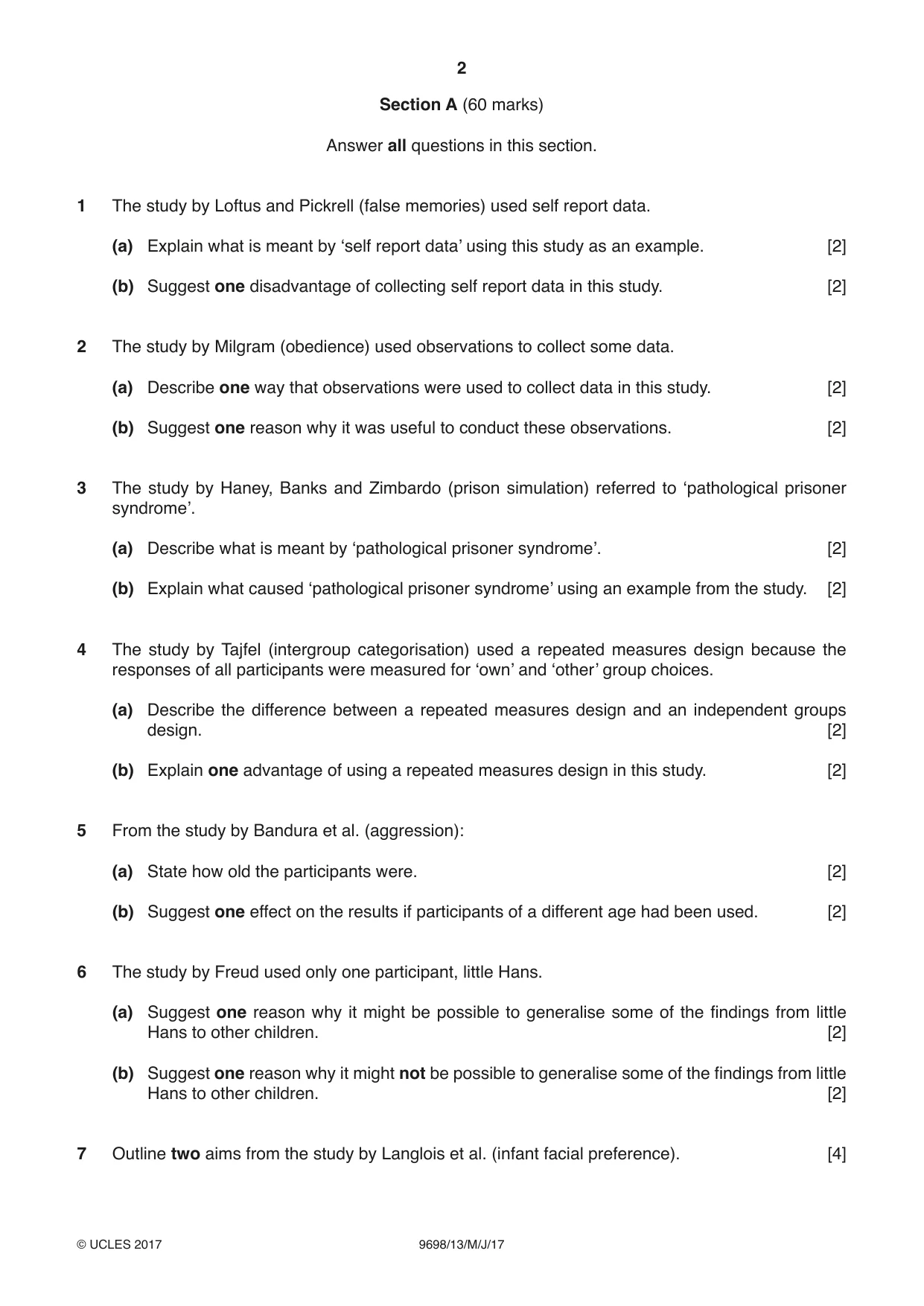 Cambridge A Level Psychology 9698 2017 May/June Paper 1 · Variant 3 question paper, page 2 of 4