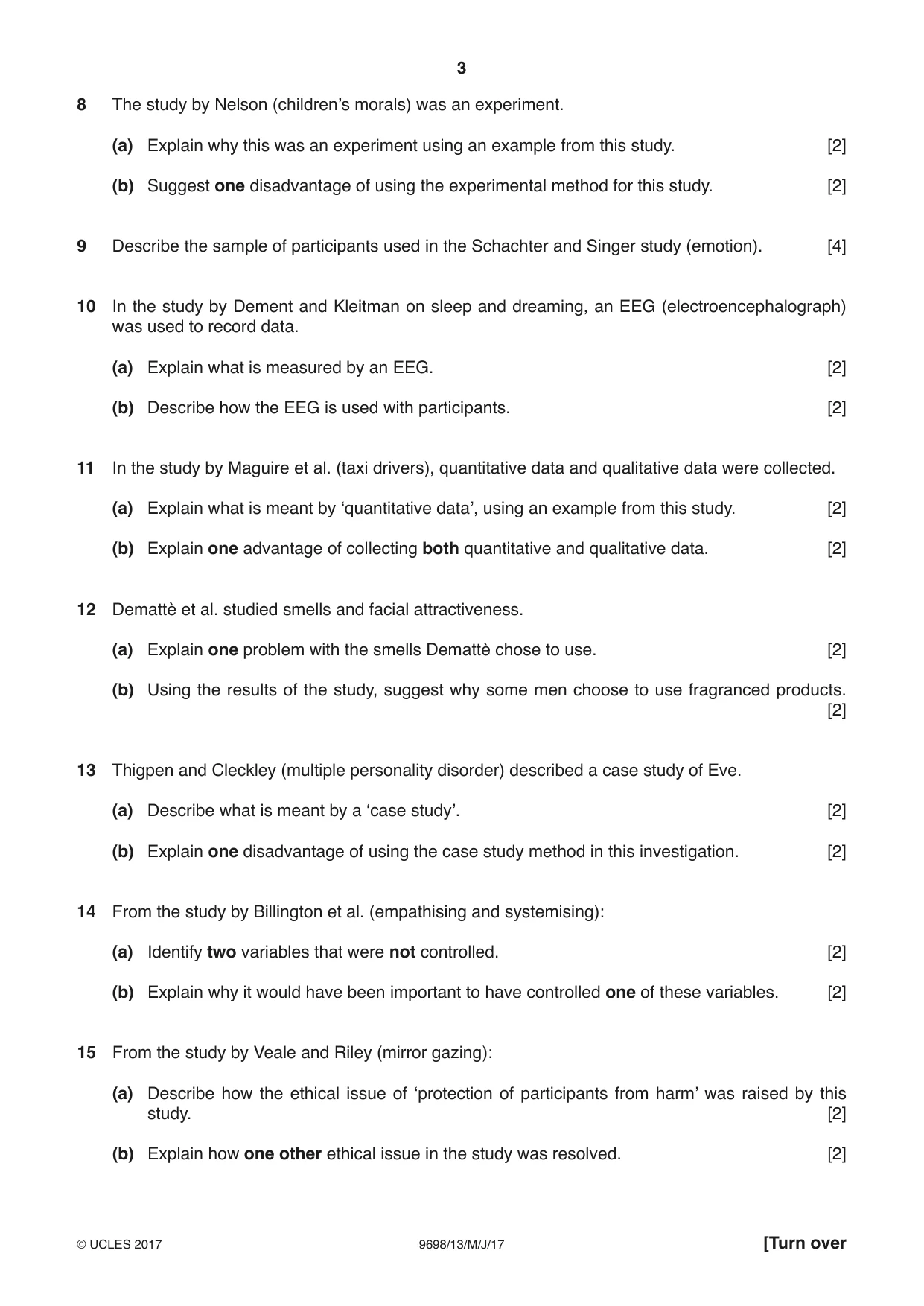 Cambridge A Level Psychology 9698 2017 May/June Paper 1 · Variant 3 question paper, page 3 of 4