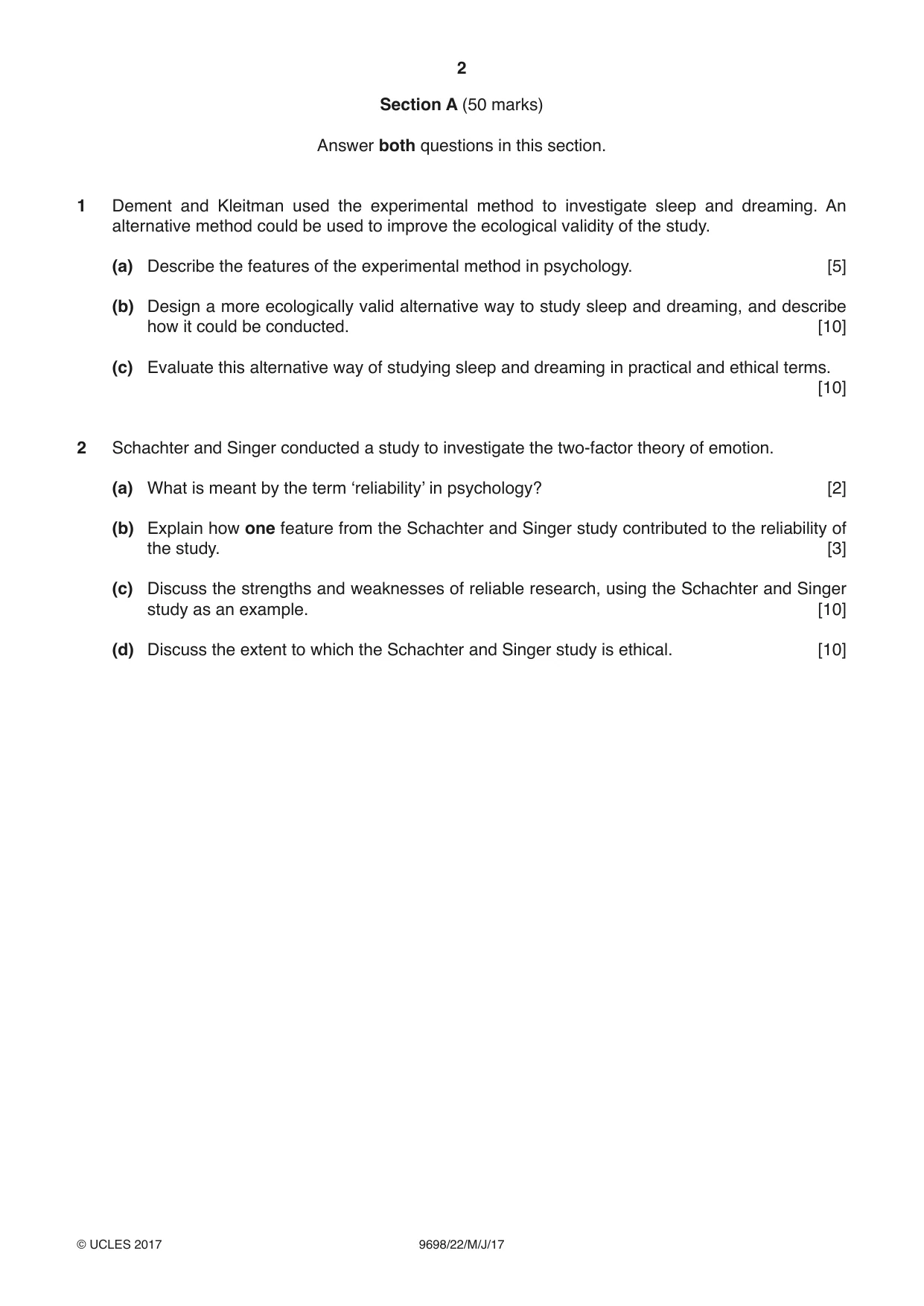 Cambridge A Level Psychology 9698 2017 May/June Paper 2 · Variant 2 question paper, page 2 of 4