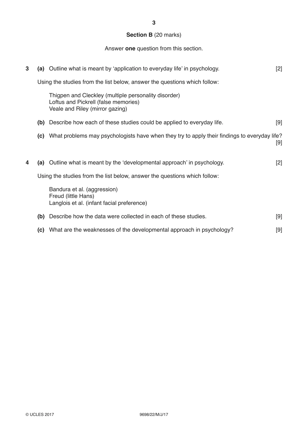 Cambridge A Level Psychology 9698 2017 May/June Paper 2 · Variant 2 question paper, page 3 of 4