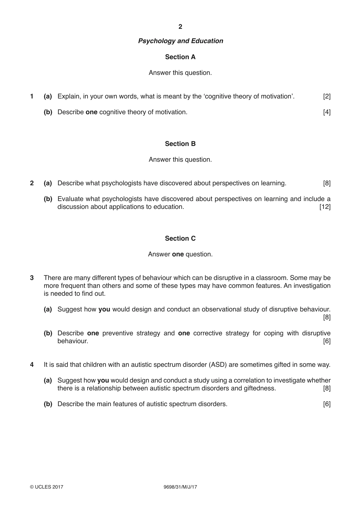 Cambridge A Level Psychology 9698 2017 May/June Paper 3 · Variant 1 question paper, page 2 of 8