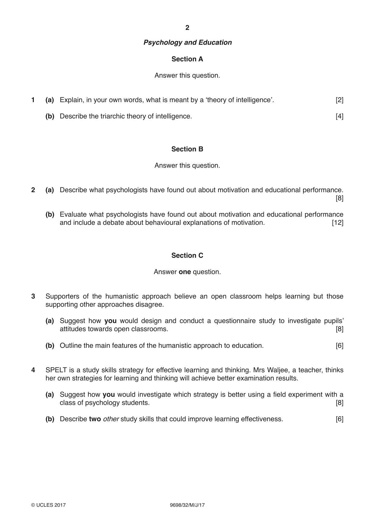 Cambridge A Level Psychology 9698 2017 May/June Paper 3 · Variant 2 question paper, page 2 of 8