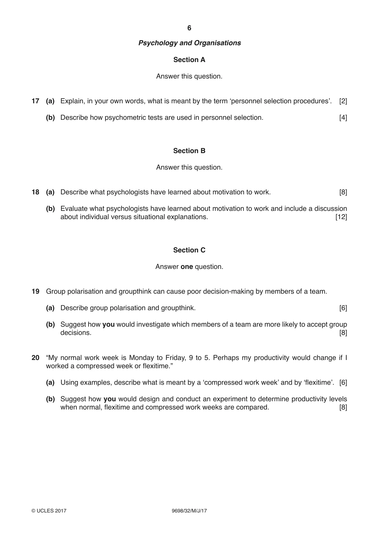 Cambridge A Level Psychology 9698 2017 May/June Paper 3 · Variant 2 question paper, page 6 of 8