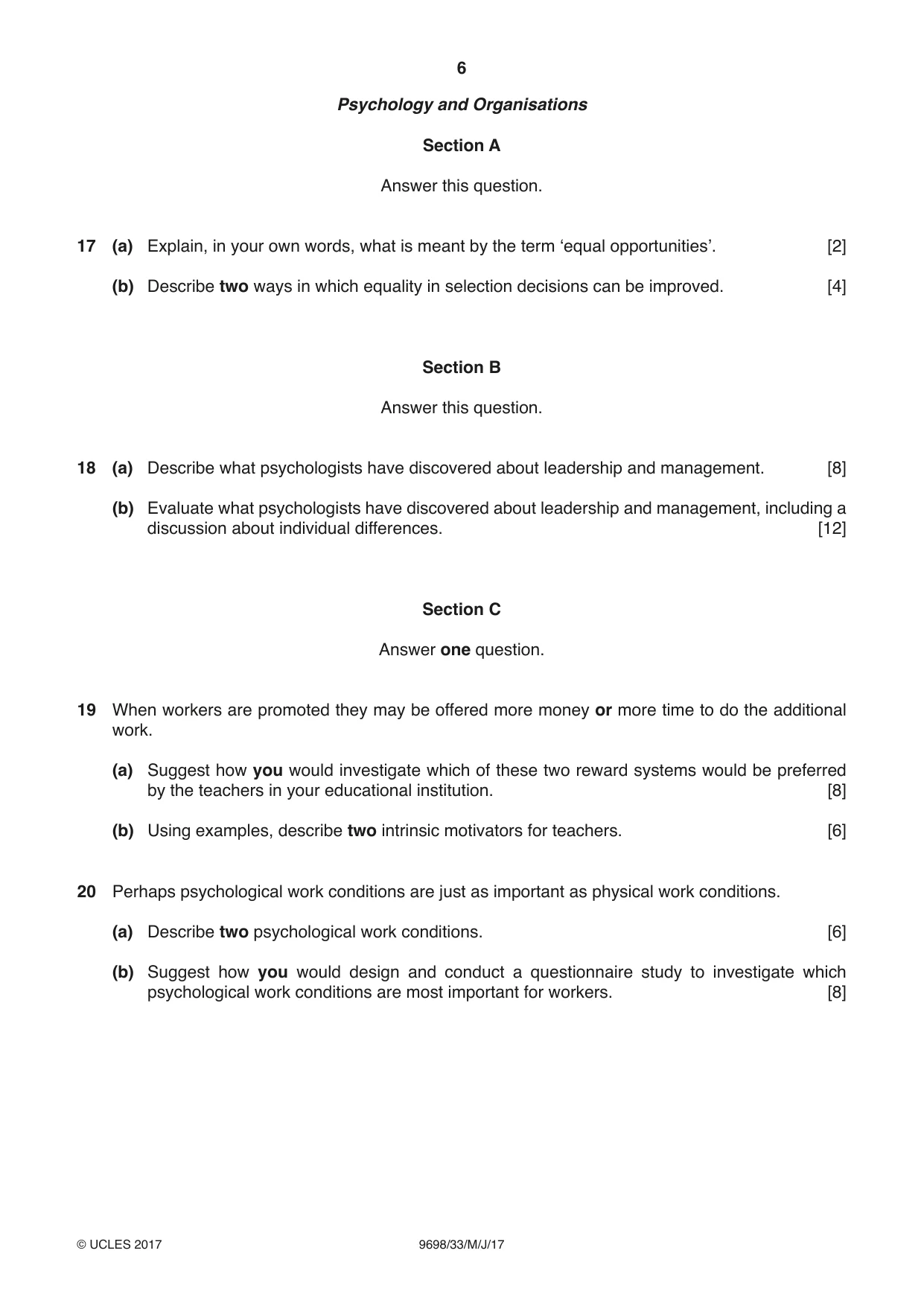 Cambridge A Level Psychology 9698 2017 May/June Paper 3 · Variant 3 question paper, page 6 of 8
