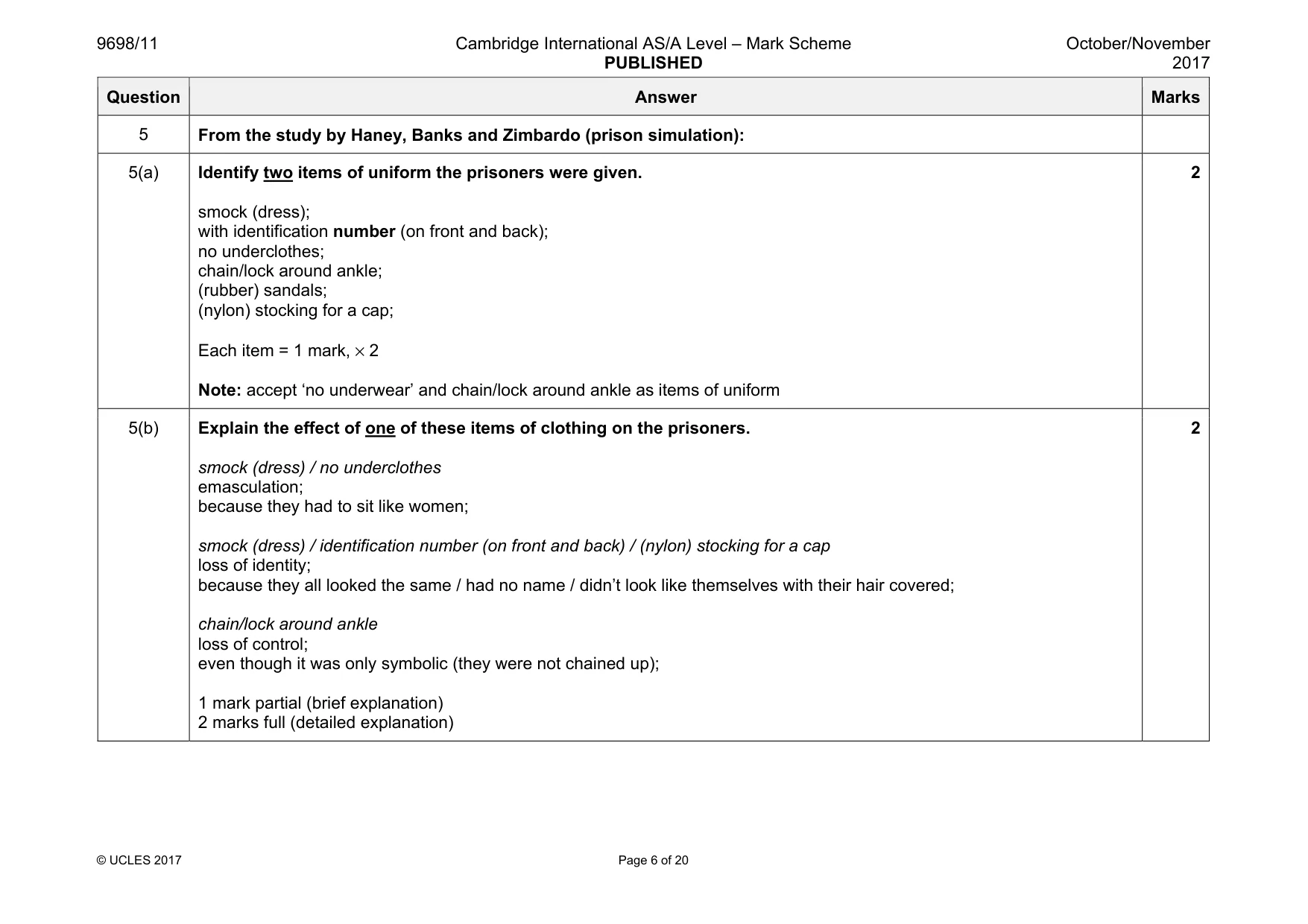 Mark scheme, page 6 of 20