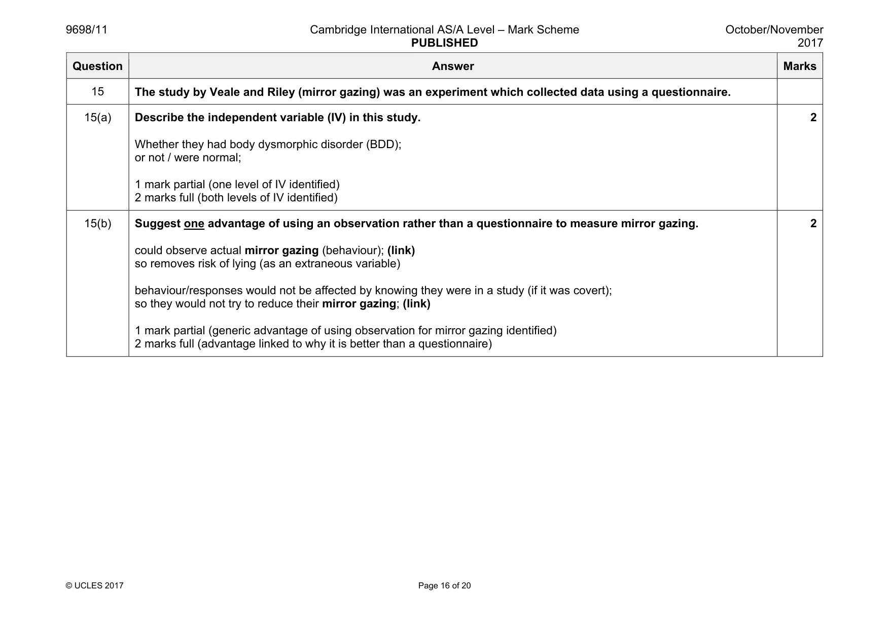 Mark scheme, page 16 of 20