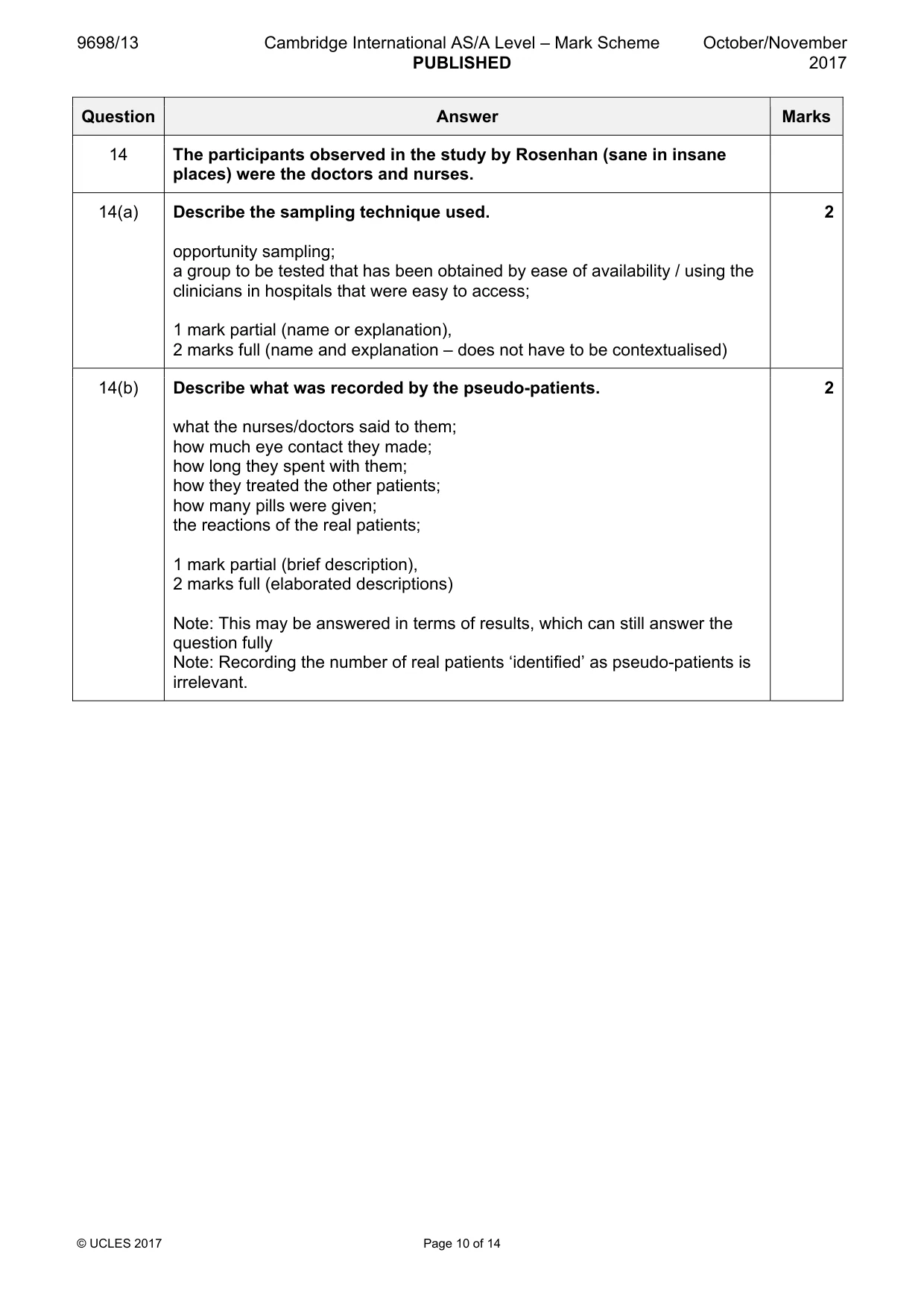 Mark scheme, page 10 of 14