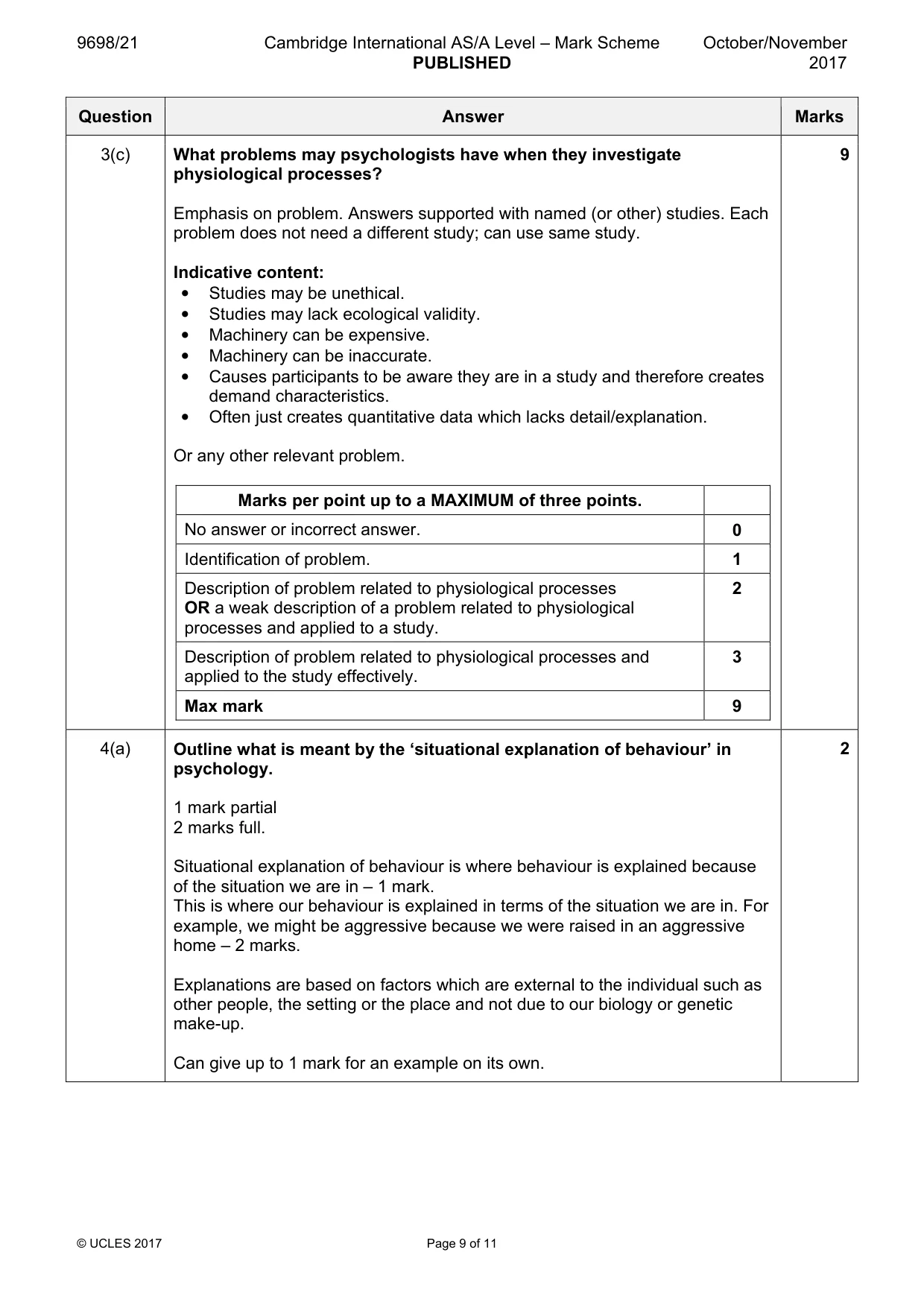 Mark scheme, page 9 of 11