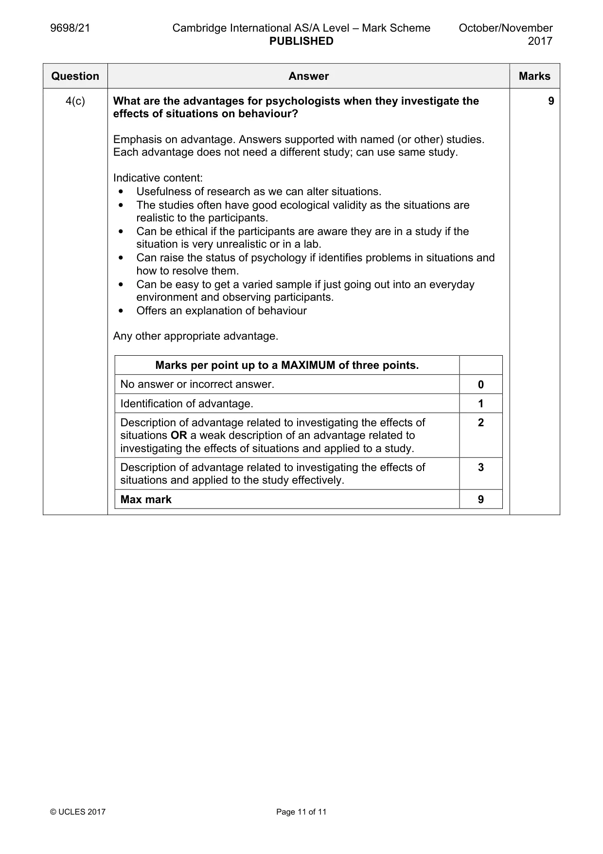 Mark scheme, page 11 of 11