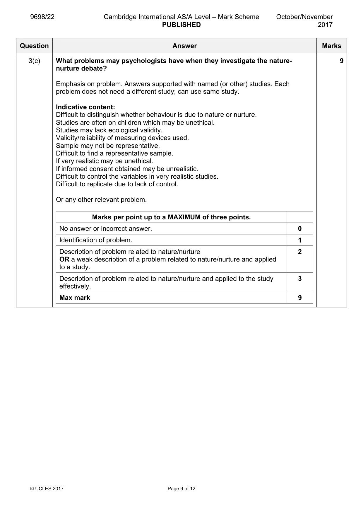 Mark scheme, page 9 of 12