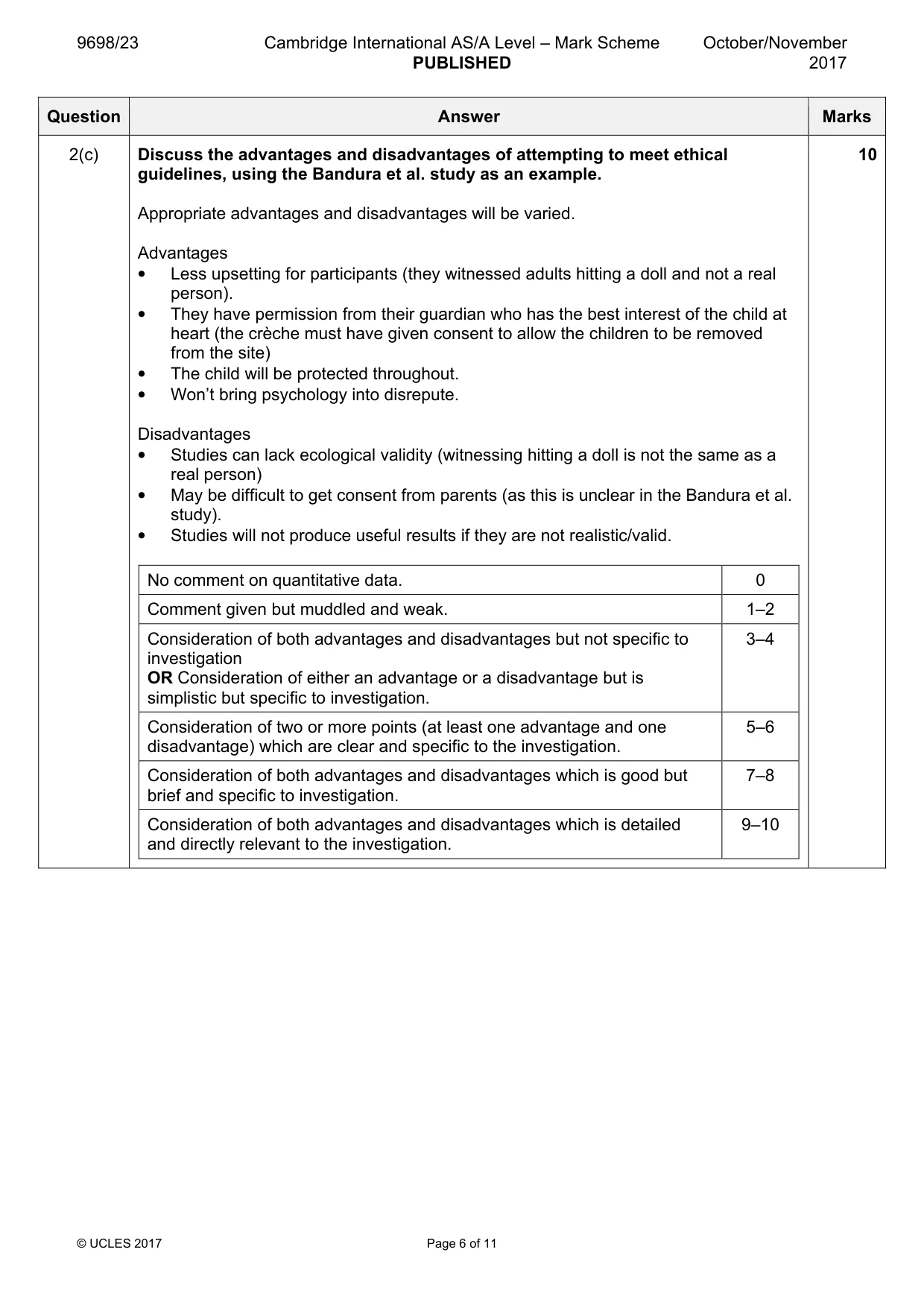 Mark scheme, page 6 of 11