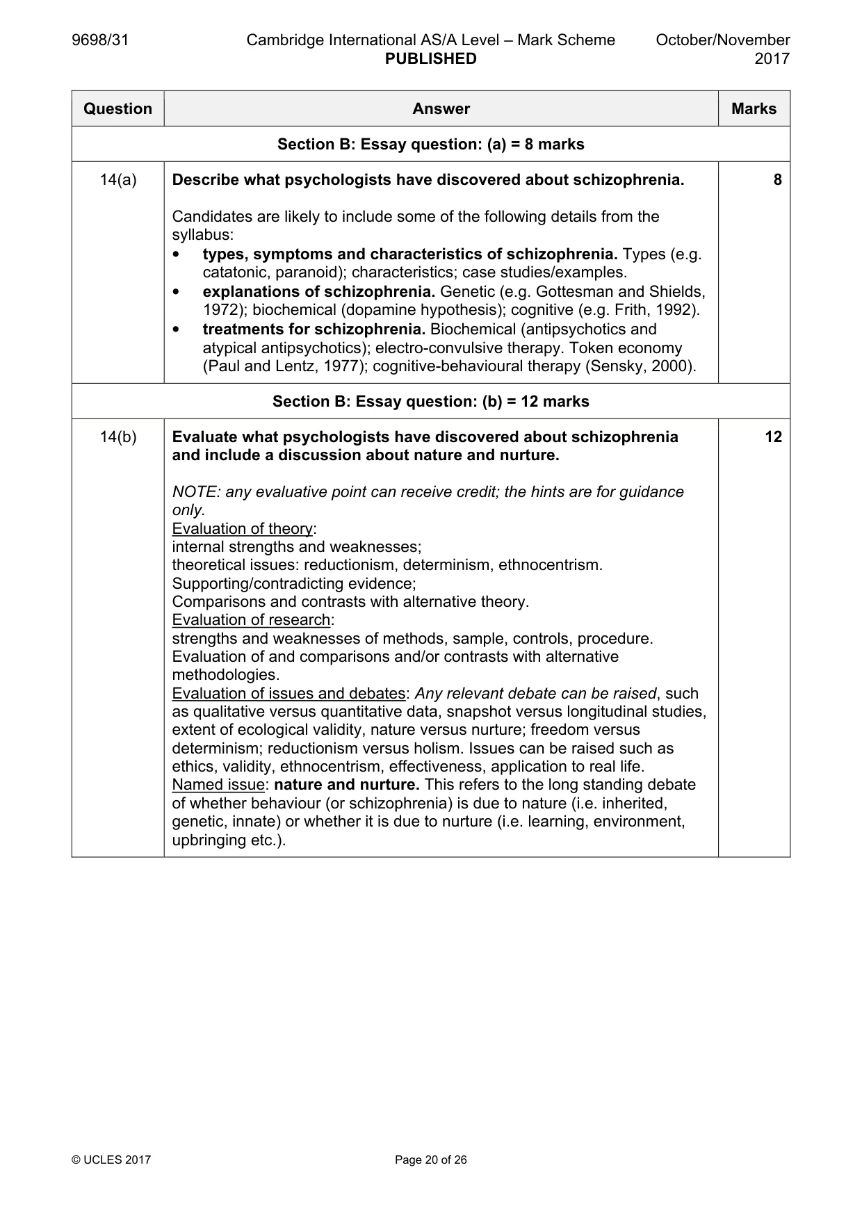 Mark scheme, page 20 of 26