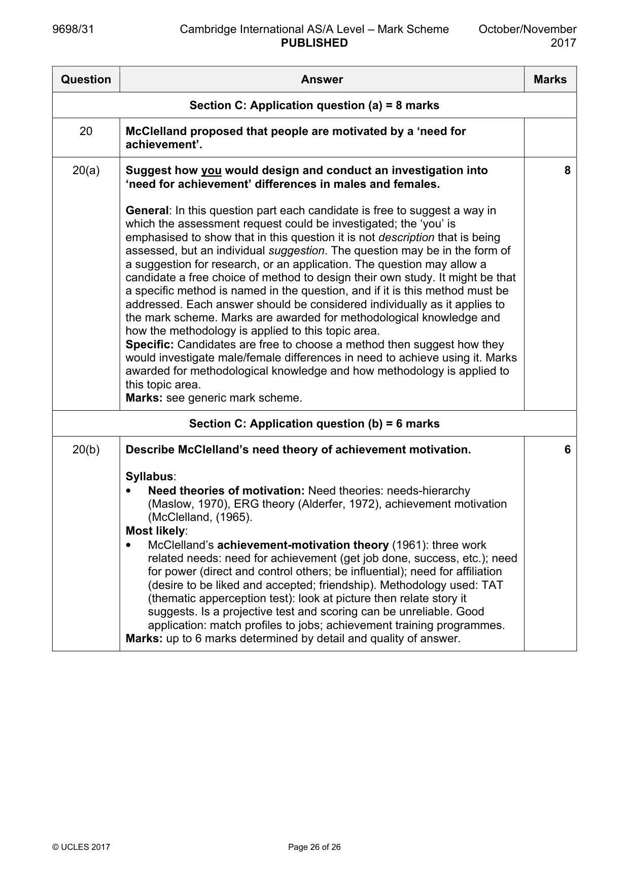 Mark scheme, page 26 of 26