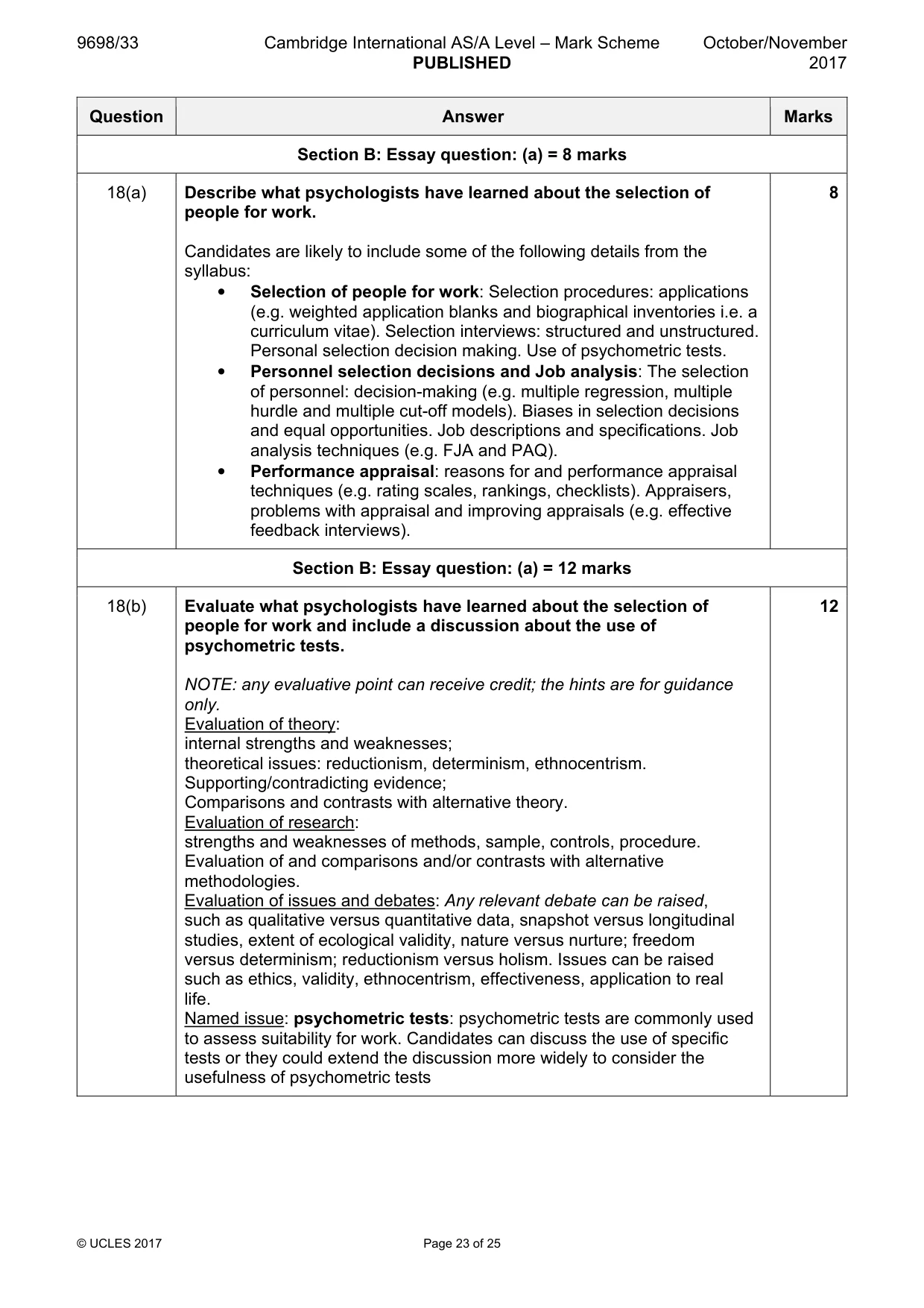 Mark scheme, page 23 of 25