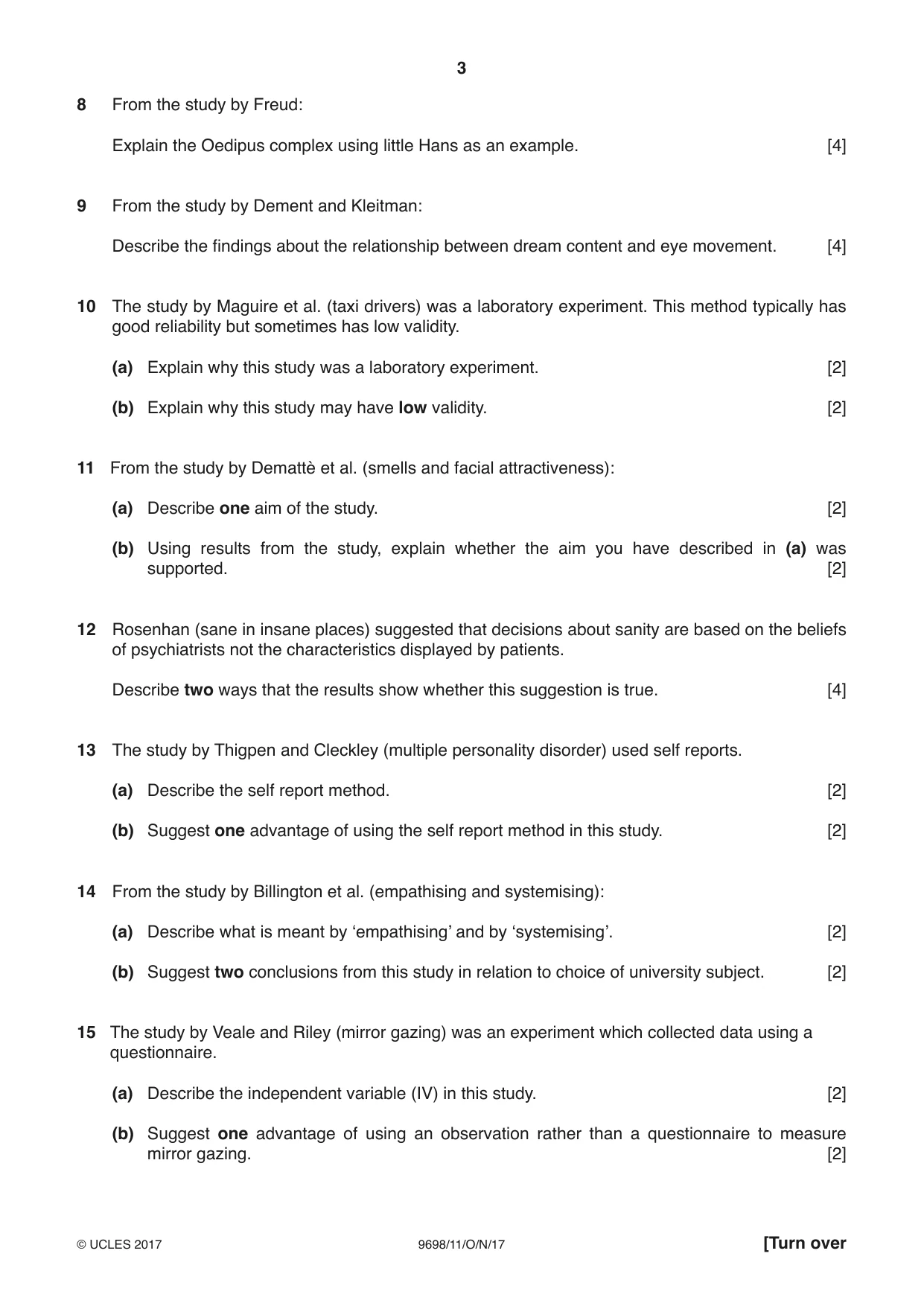 Cambridge A Level Psychology 9698 2017 Oct/Nov Paper 1 · Variant 1 question paper, page 3 of 4