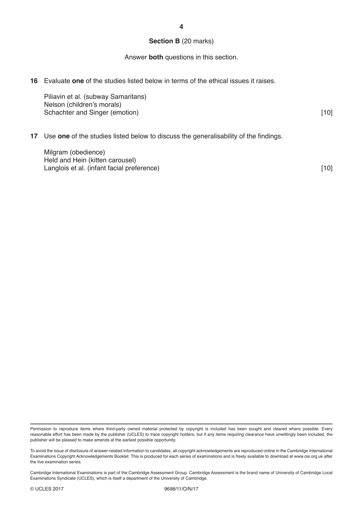 Cambridge A Level Psychology 9698 2017 Oct/Nov Paper 1 · Variant 1 question paper, page 4 of 4