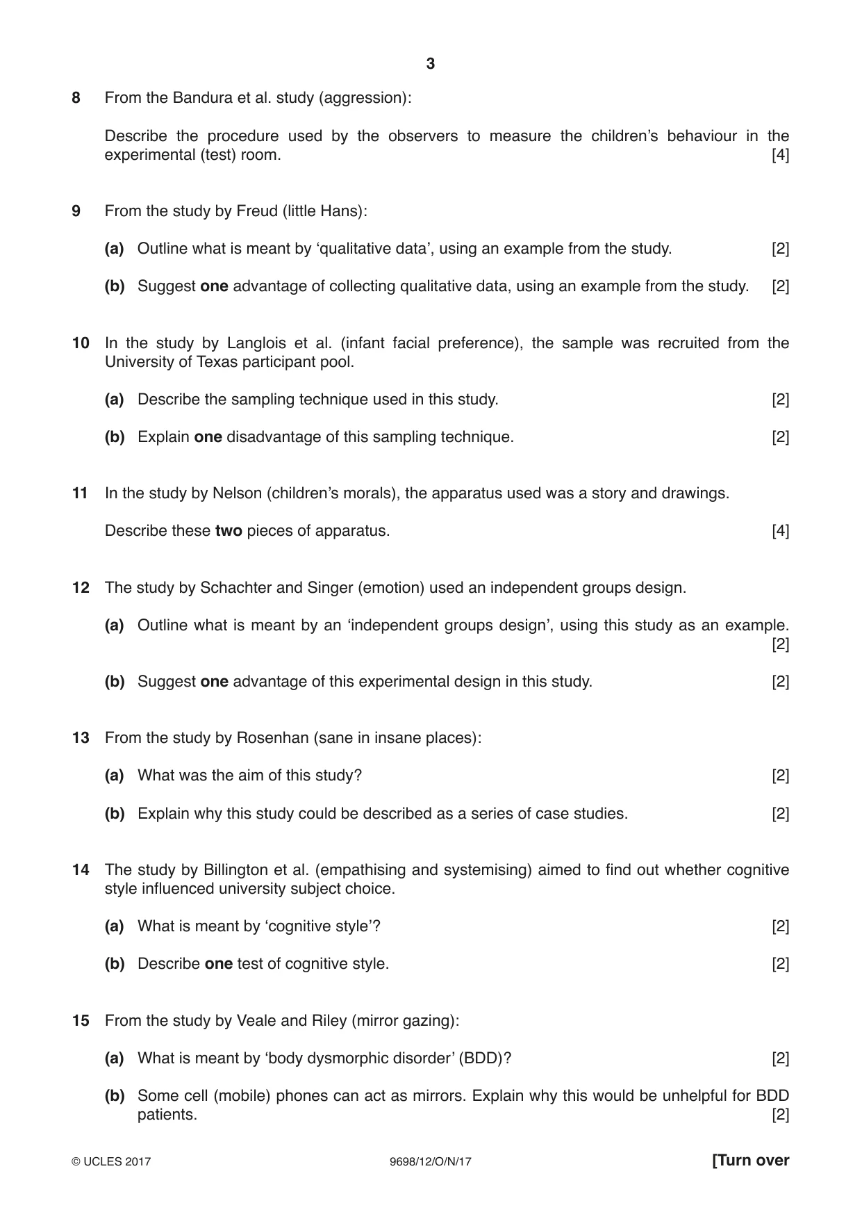 Cambridge A Level Psychology 9698 2017 Oct/Nov Paper 1 · Variant 2 question paper, page 3 of 4