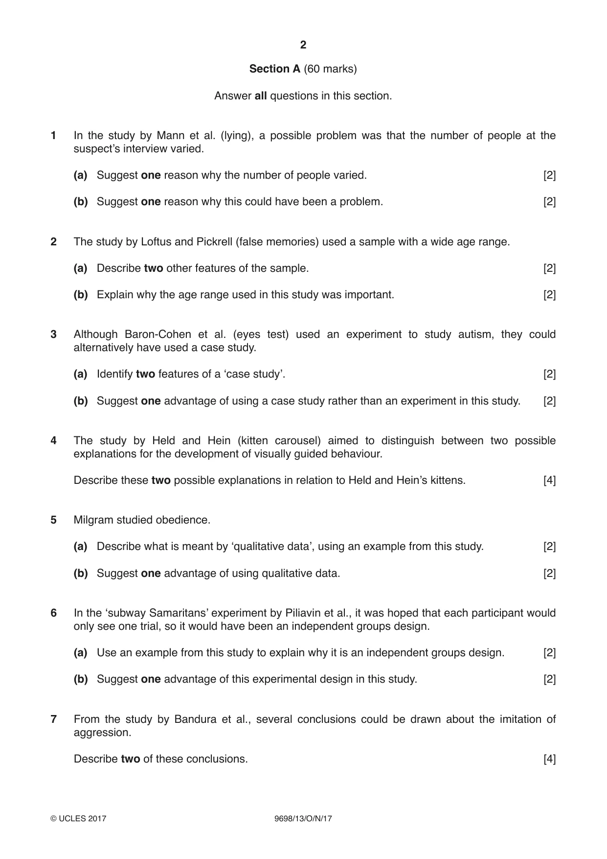 Cambridge A Level Psychology 9698 2017 Oct/Nov Paper 1 · Variant 3 question paper, page 2 of 4